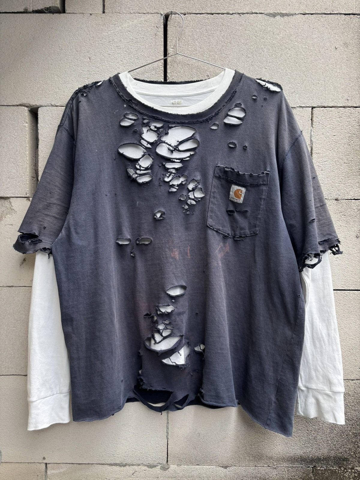 Carhartt Thrashed Carhartt Faded T Shirt Distressed Navy ERD GRUNGE Size US L / EU 52-54 / 3 - 5 Thumbnail