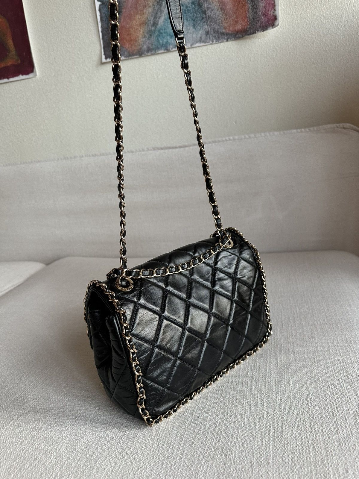 Chanel CHANEL Crumpled Calfskin Medium Chain All Over Flap Black Size ONE SIZE - 3 Thumbnail