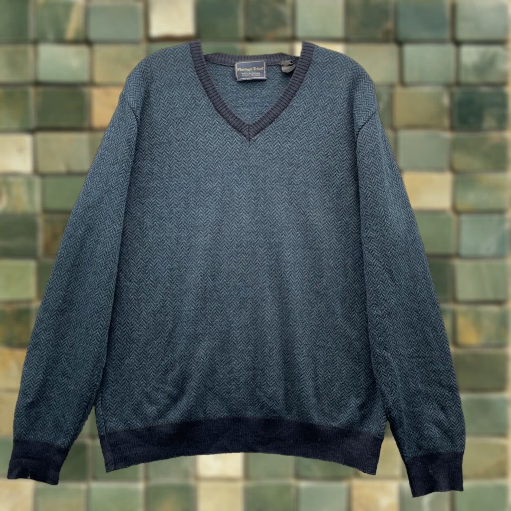 Florence Tricot Wool Sweater Mens XL Blue Fisherman Academia Cabin Preppy Office