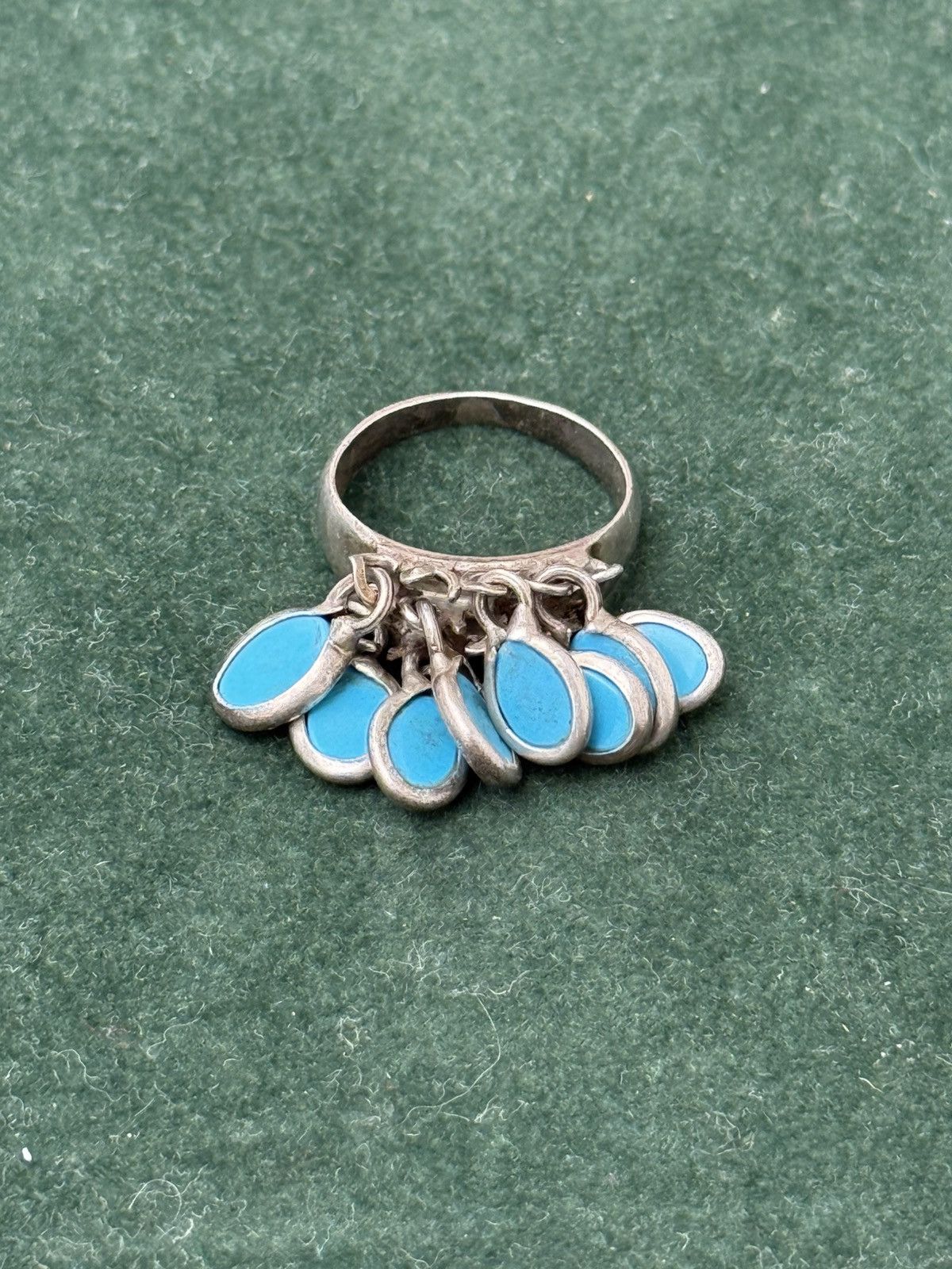 Sterling Silver Vintage Turquoise Dangle Sterling Silver Ring Size ONE SIZE - 1 Thumbnail