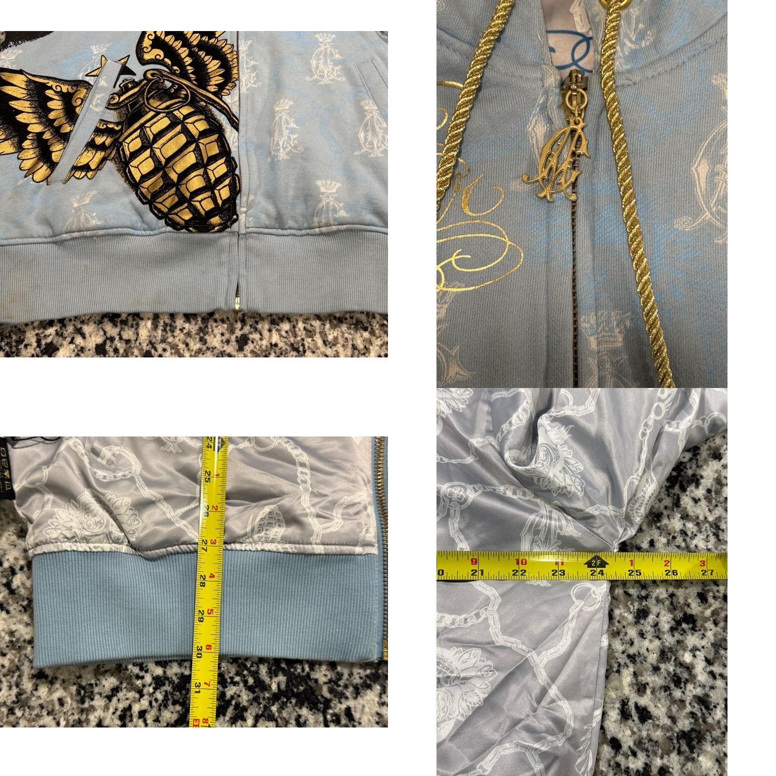 Vintage NWT Christian Audigier Holster Reversible Hoodie 2XL Blue Men Crown Gun Grenade Full Zip Reversible Size US XXL / EU 58 / 5 - 8 Thumbnail