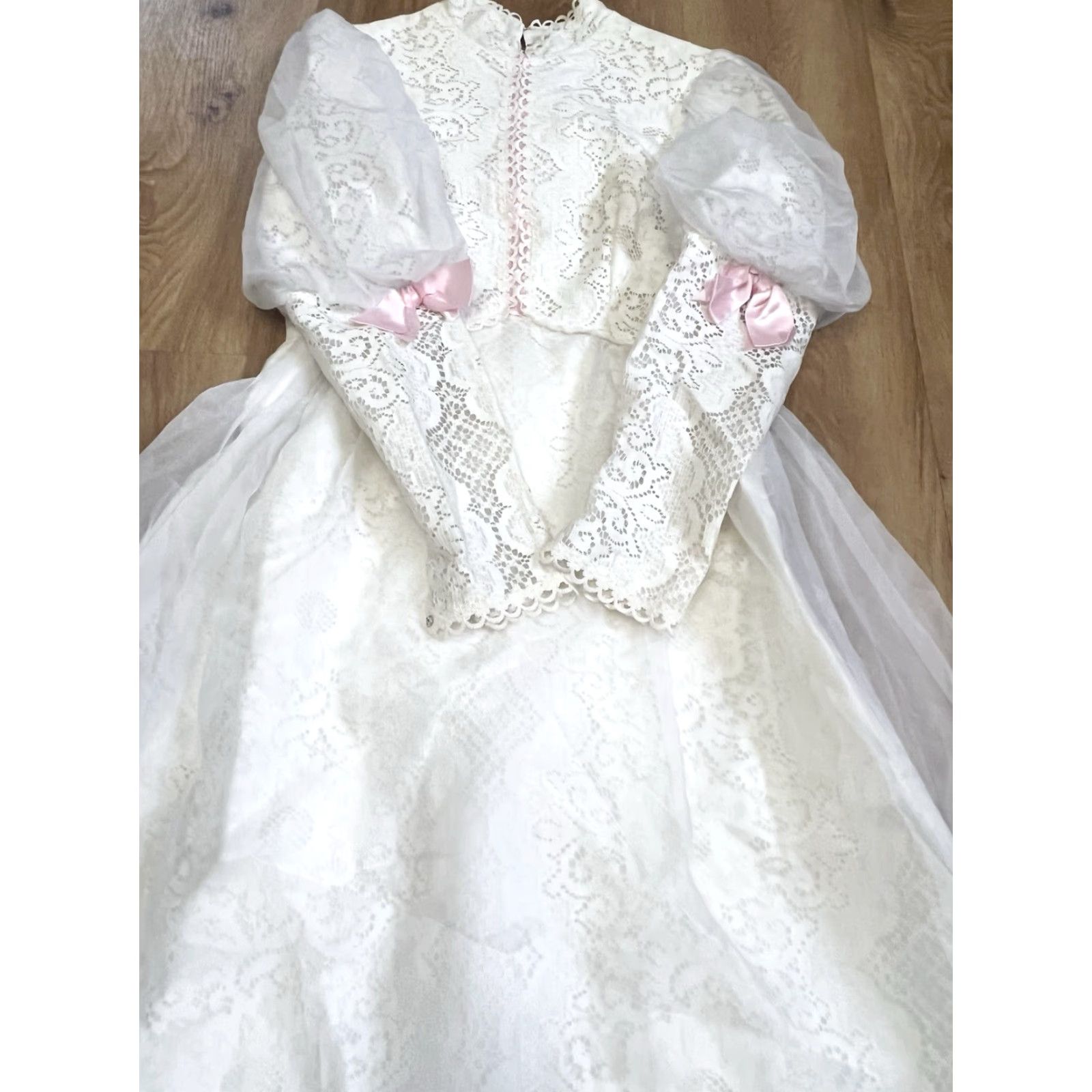 Vintage VINTAGE 1960s Lorrie Deb Dress Ivory Empire Bow Small / Medium Chiffon Edwardian Style Womens Size S / US 4 / IT 40 - 3 Thumbnail