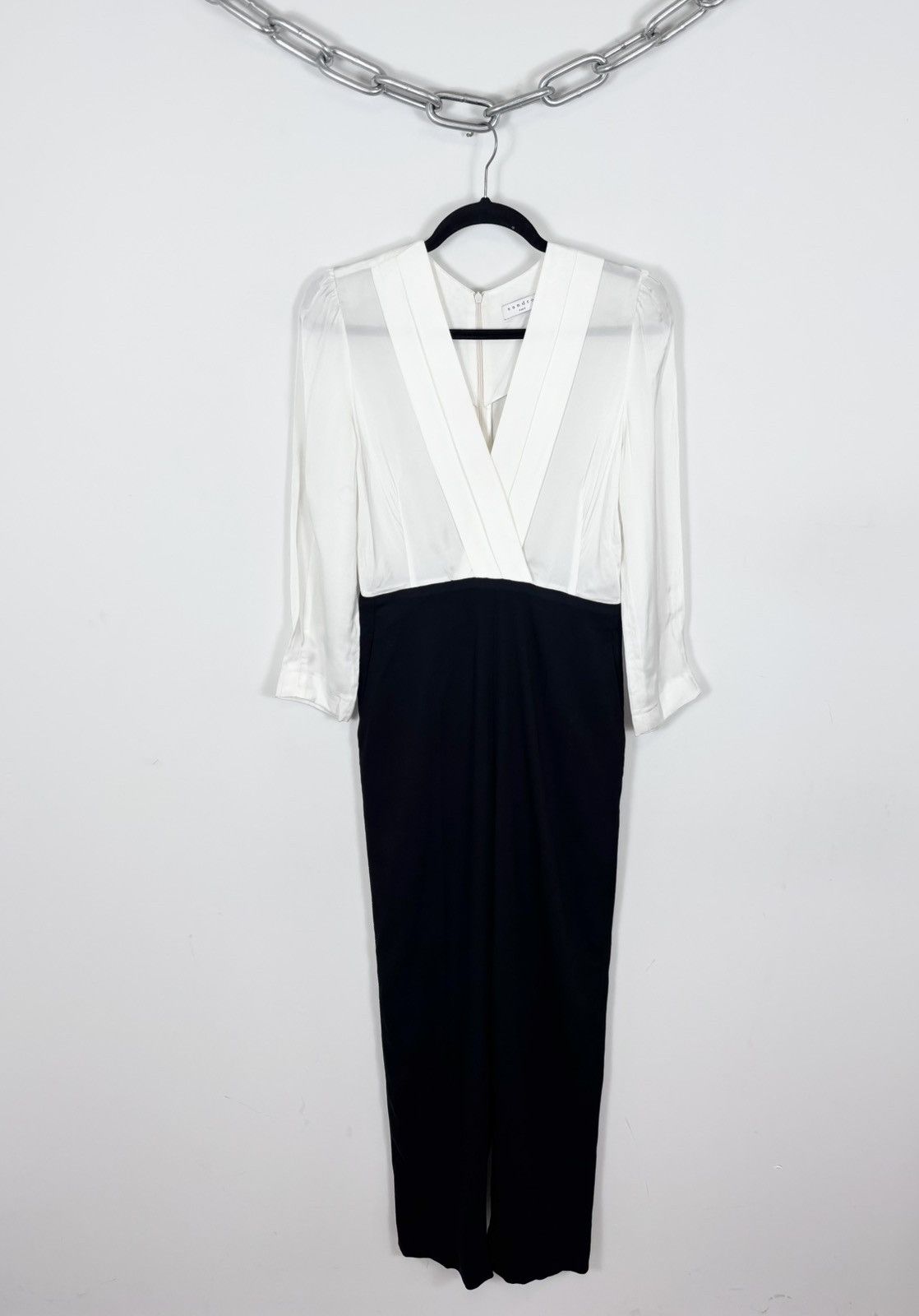 Sandro Sandro NWT Women’s White/Black Viscose Long Sleeve Jumpsuit Size XS / US 0-2 / IT 36-38 - 1 Thumbnail
