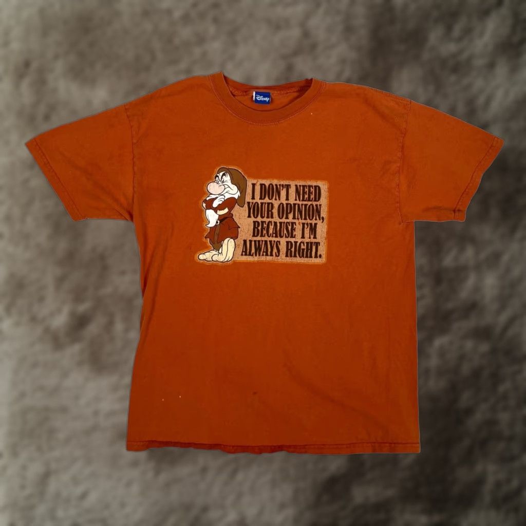 Disney VINTAGE Disney Grumpy T-Shirt Men L Orange Snow White I Don't Need Your Opinion 90s Christmas Funny Crew Neck Short Sleeve Cotton Shirt Size US L / EU 52-54 / 3 - 1 Thumbnail