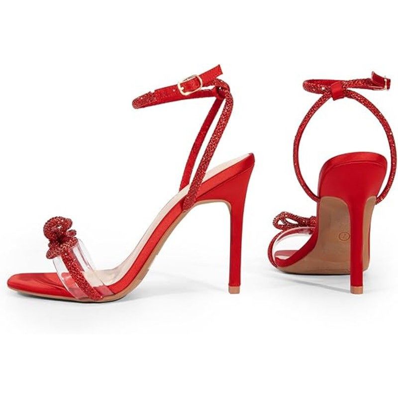 Other Dream Pairs 9.5 Red Rhinestone Bow Clear Strap Heels Size US 9.5 / IT 39.5 - 3 Thumbnail