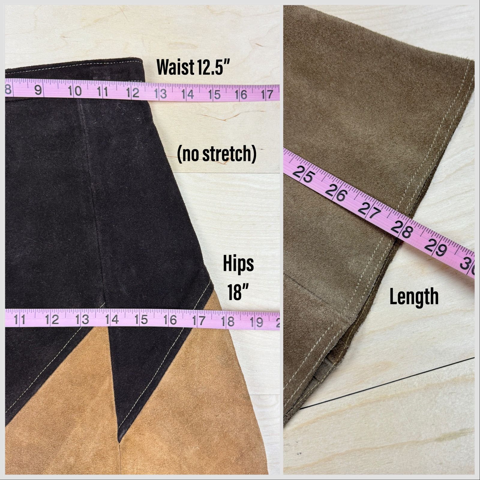 Vintage 1970s Brown Patchwork Suede Leather A-Line Midi Skirt Size 25" / US 0 / IT 36 - 5 Thumbnail