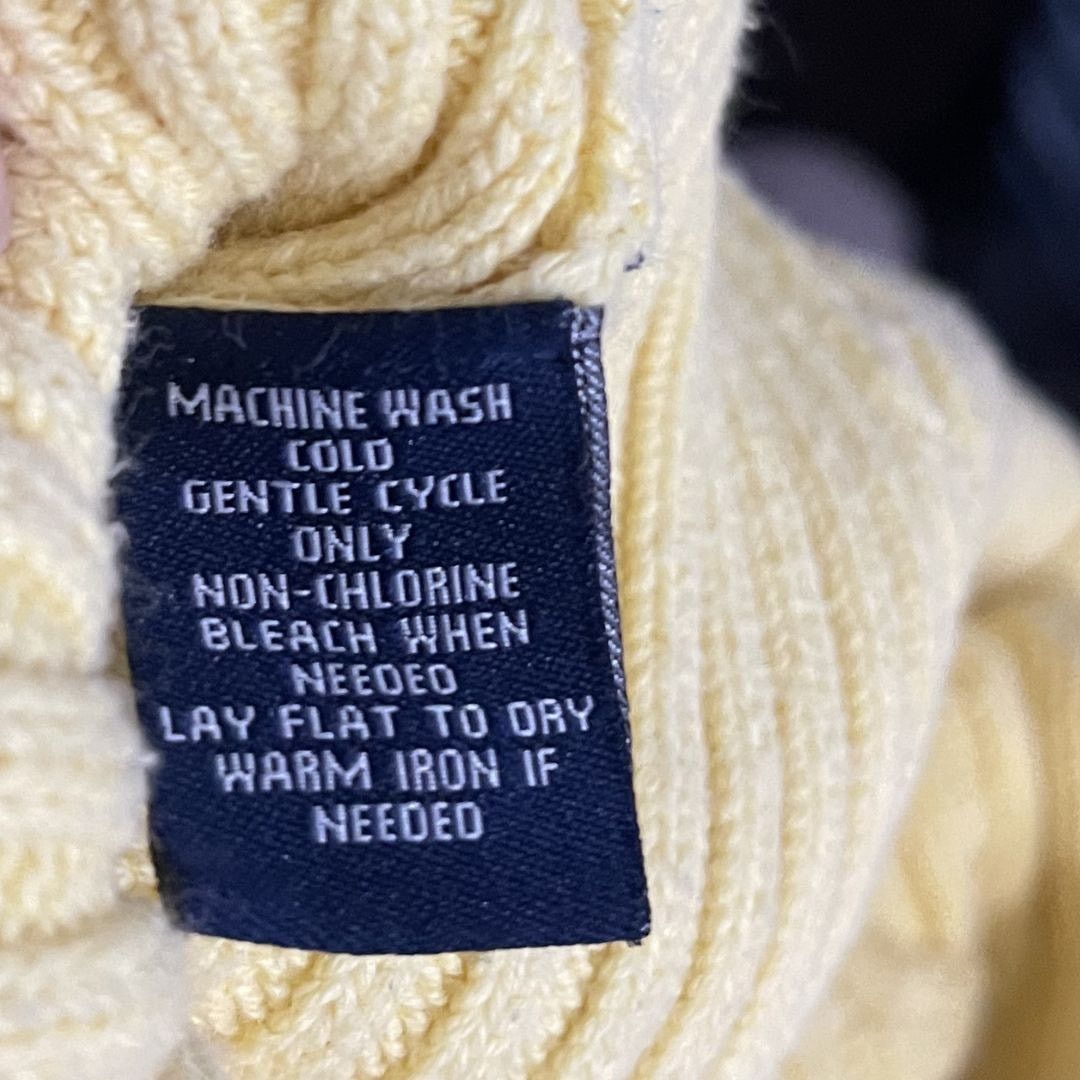 Chaps Yellow Cable Knit V-Neck Sweater Large Preppy 100% Cotton Size L / US 10 / IT 46 - 4 Thumbnail
