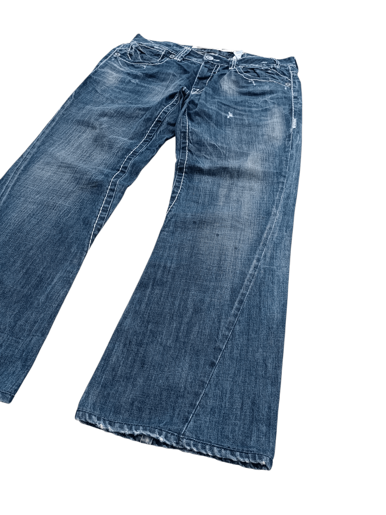 Japanese Brand FLARED💥BUCKAROO DISTRESSED DENIM PANT Size US 35 - 2 Thumbnail