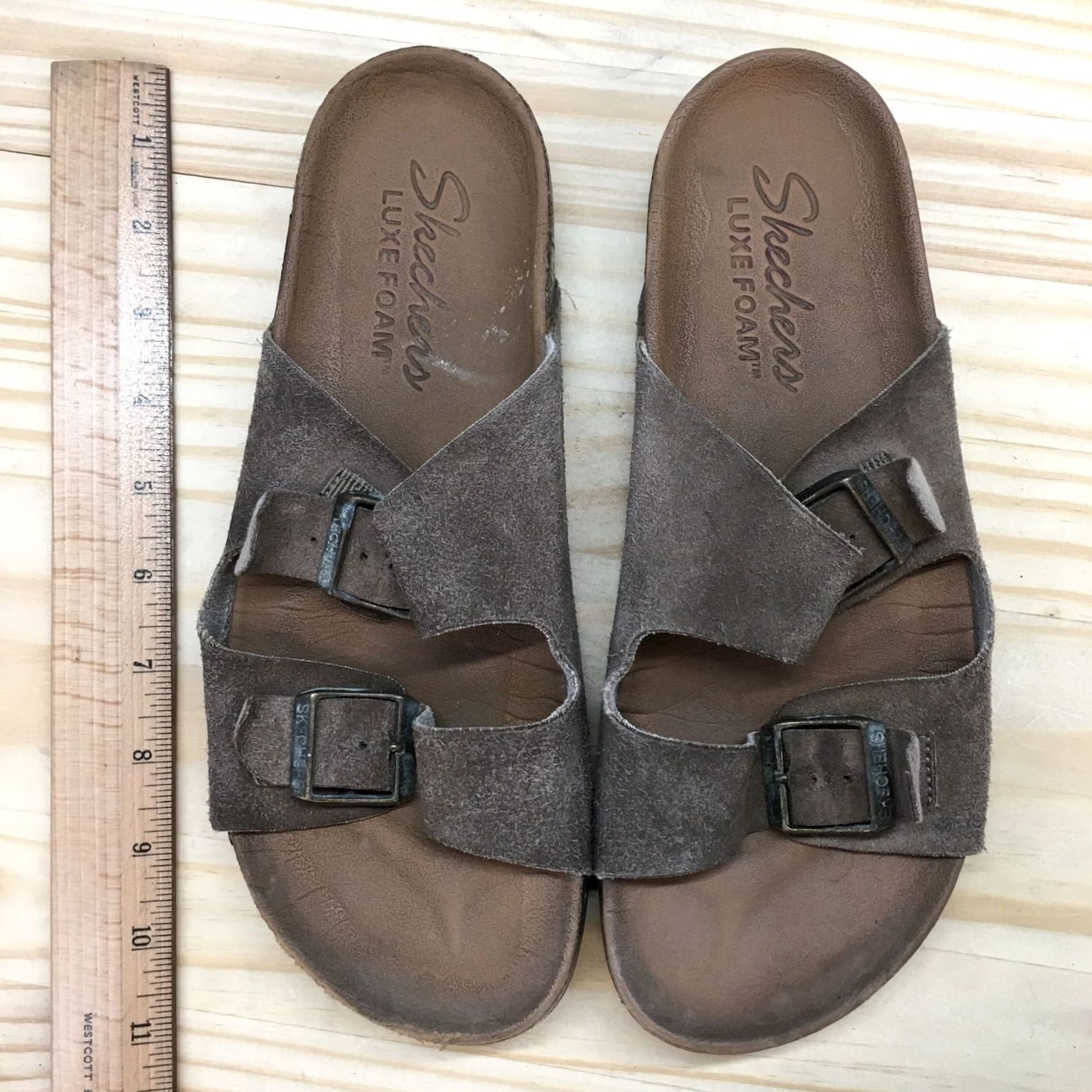 SKECHERS Skechers Sandal Womens 8 Taupe Luxe Foam Two Strap Buckle Slip On Casual Sandal Size US 8 / IT 38 - 7 Thumbnail