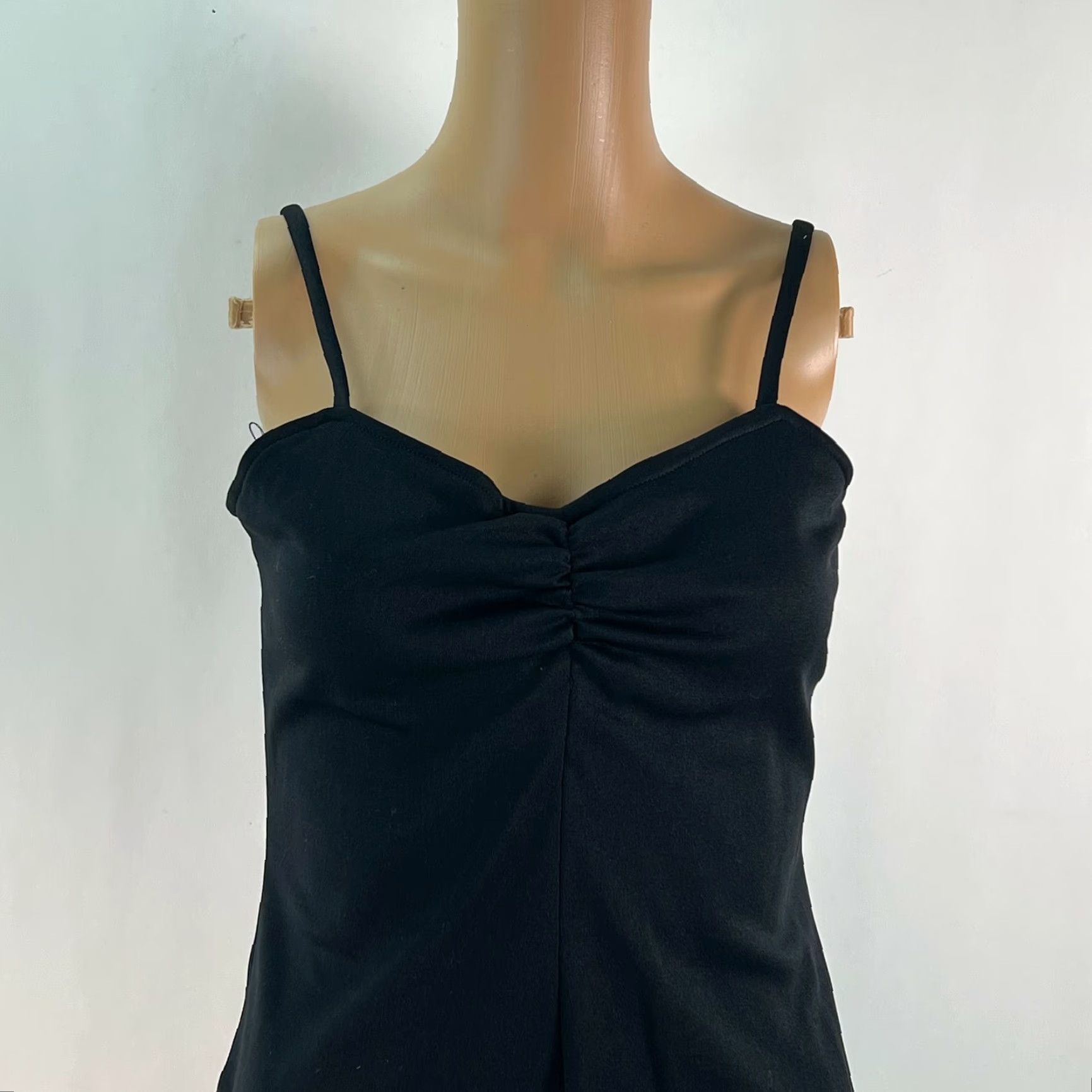 Vintage VTG ILGWU Spaghetti Straps Zipper Rauched Black A Line Mini Dress Womens SZ 9 Size M / US 6-8 / IT 42-44 - 3 Thumbnail