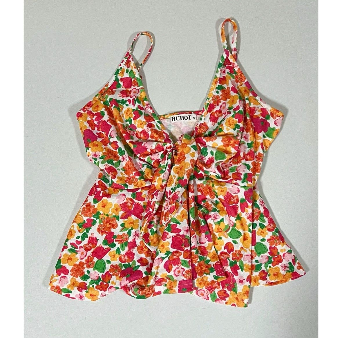 Japanese Brand Pink Floral Knot-Front Babydoll Top Shirt Blouse Size S 💐✨ Size S / US 4 / IT 40 - 1 Thumbnail