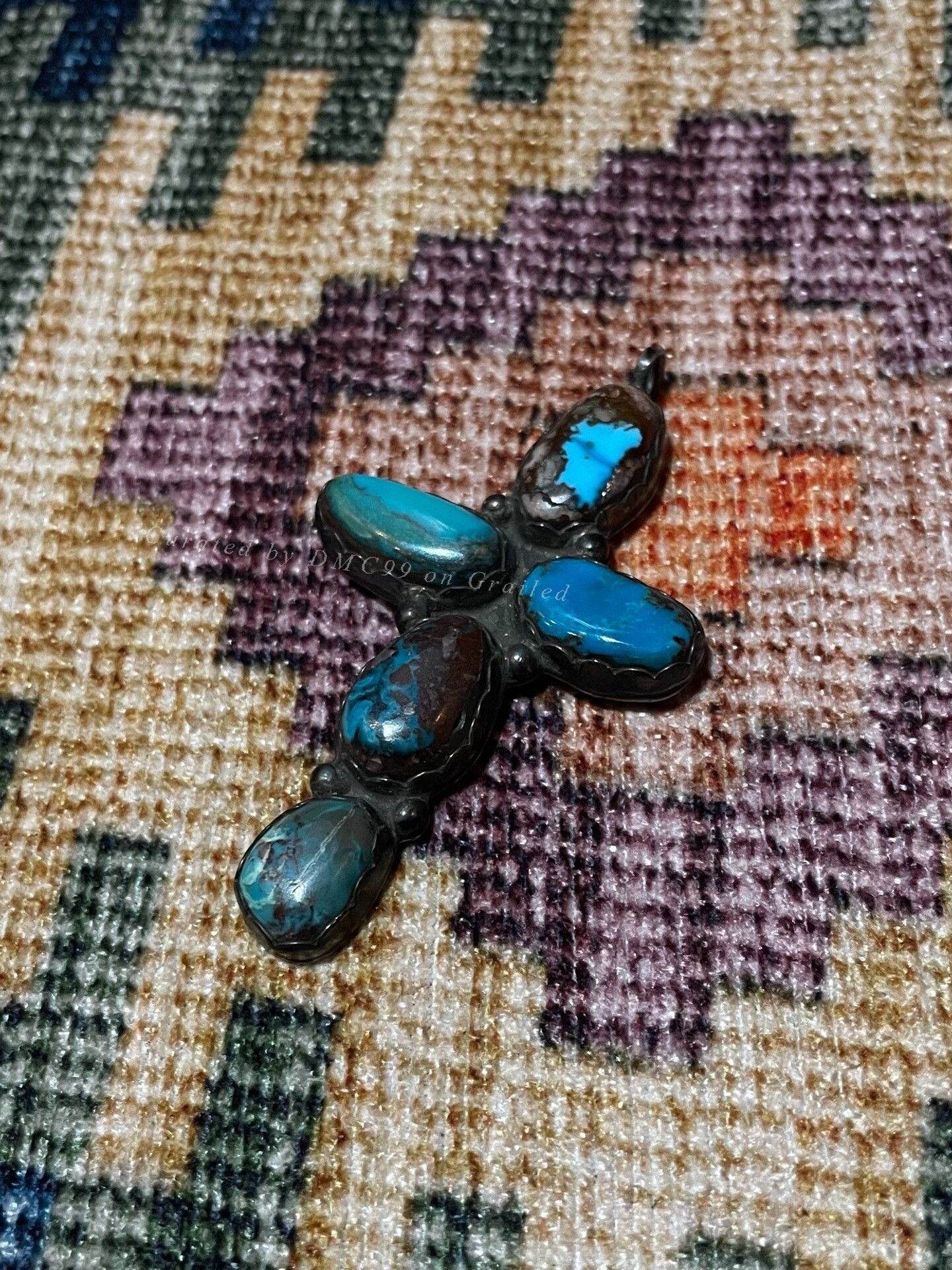 Vintage 1960s Navajo 950 Silver Bisbee Turquoise Cross Pendant Size ONE SIZE - 1 Thumbnail