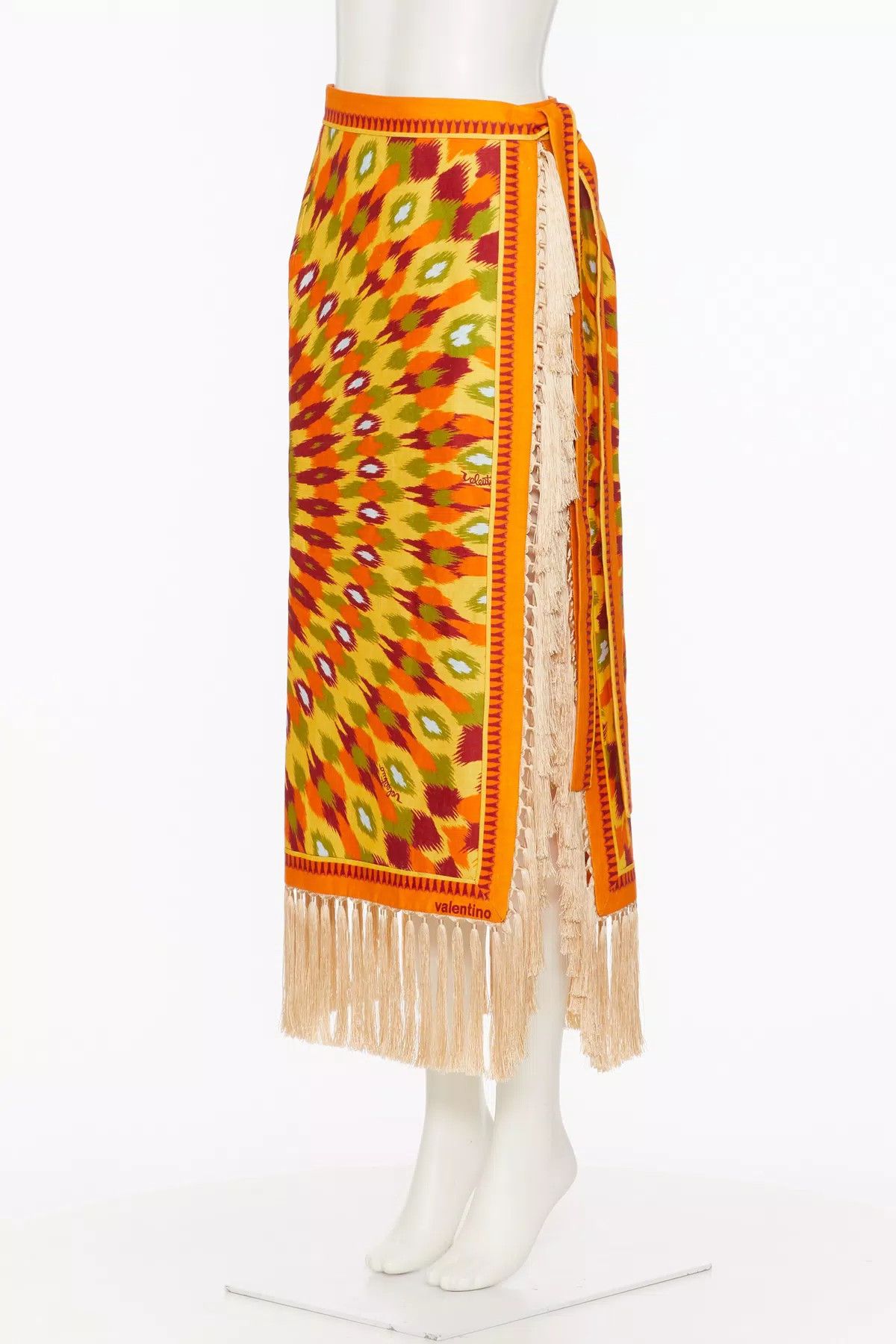 Valentino o1s1wg110925 Round Rain Print Linen Skirt in Orange Size 28" / US 6 / IT 42 - 3 Thumbnail