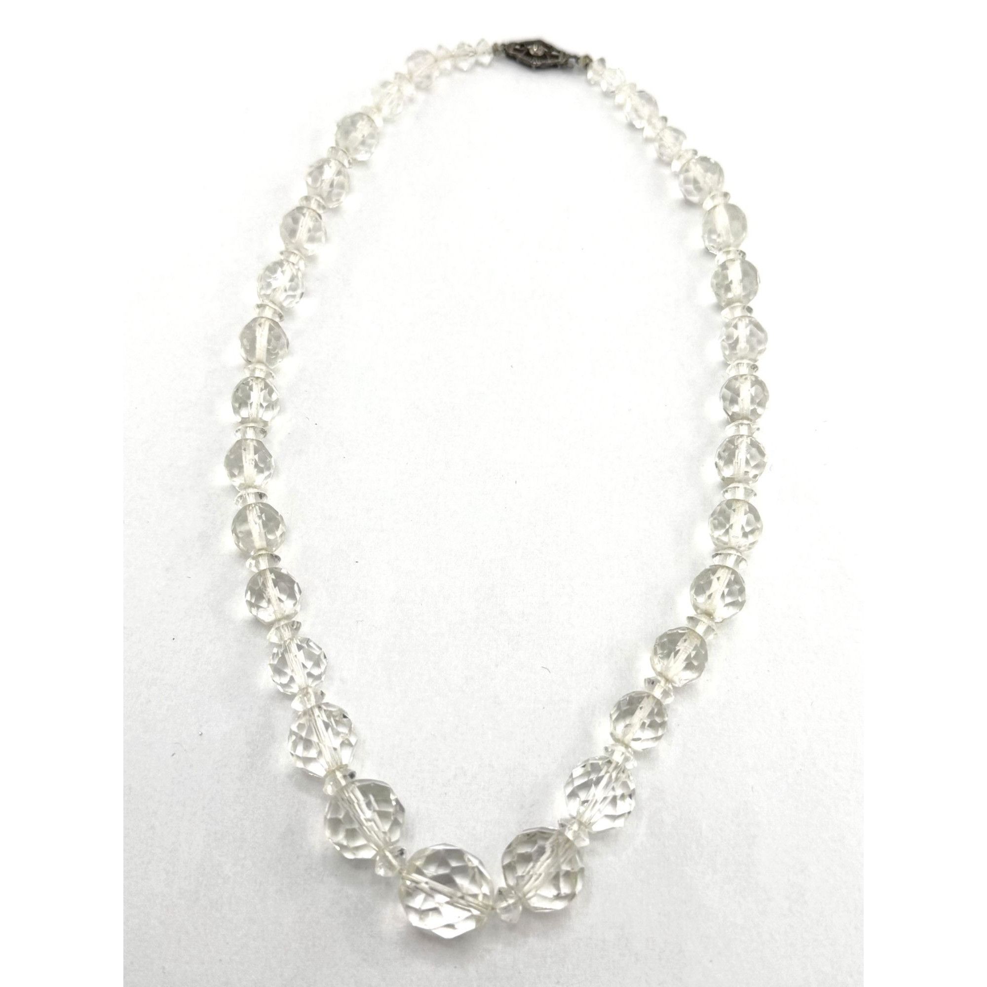 Sterling silver art deco estate rock crystal necklace