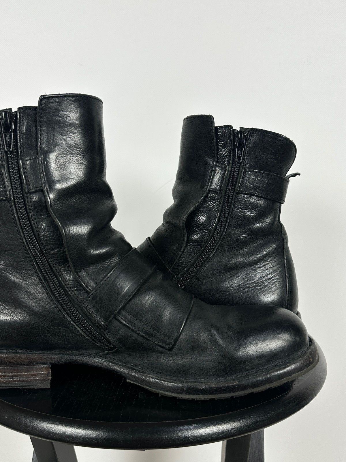 MoMA MoMA Black Leather Buckle Ankle Biker Boots Size US 10 / IT 40 - 18 Thumbnail