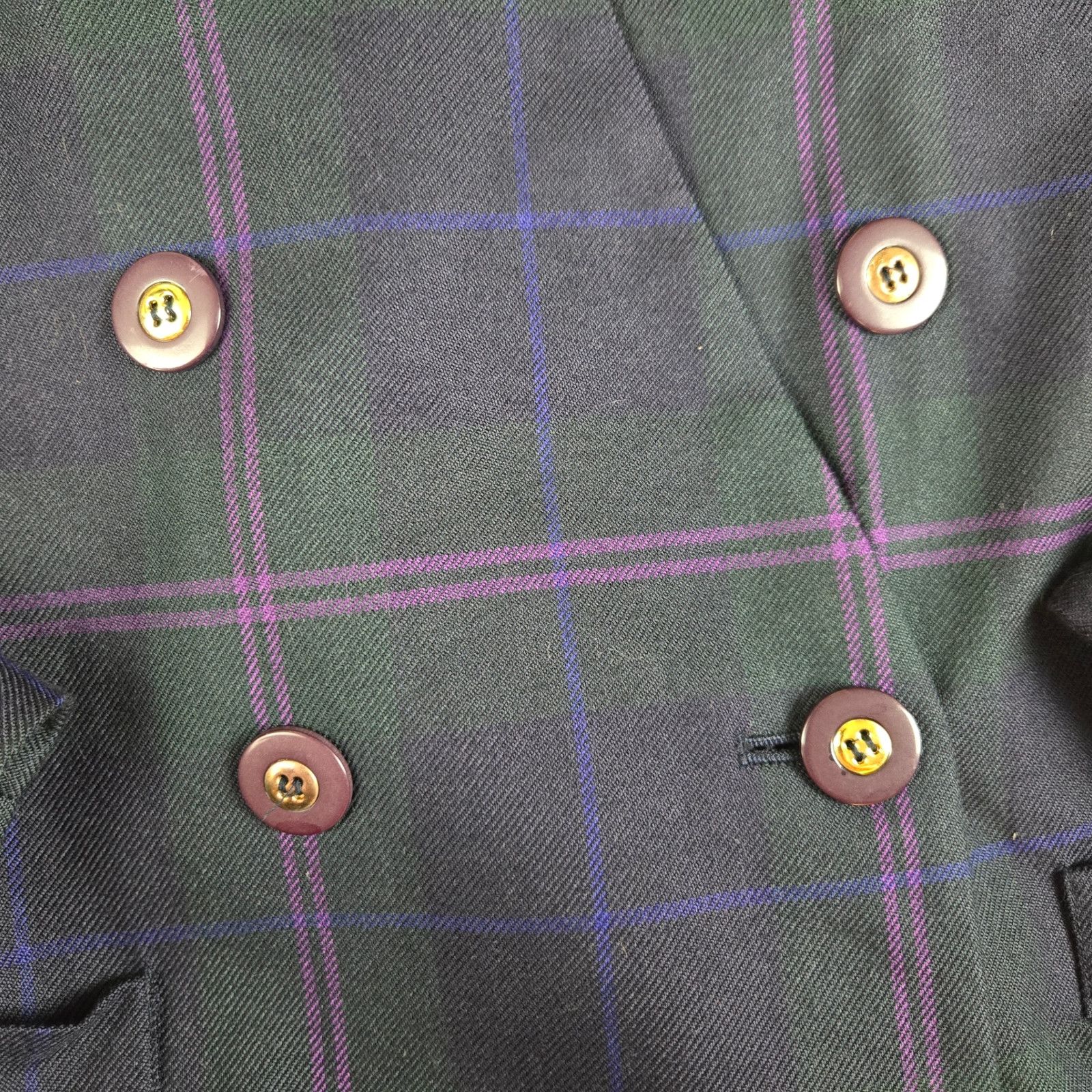 Vintage 80s Black Purple Plaid Double Breasted Power Blazer Size 14 Size XL / US 12-14 / IT 48-50 - 5 Thumbnail