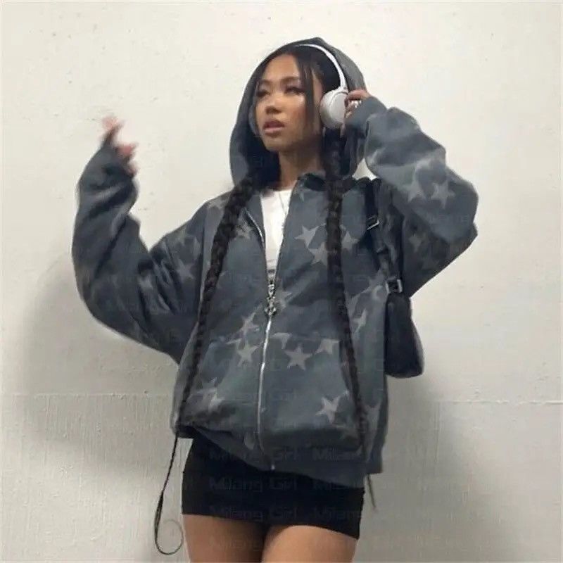 Japanese Brand × Vintage Sweatshirt with stars zipper Oversize Y2K pullover emo Size US S / EU 44-46 / 1 - 4 Thumbnail