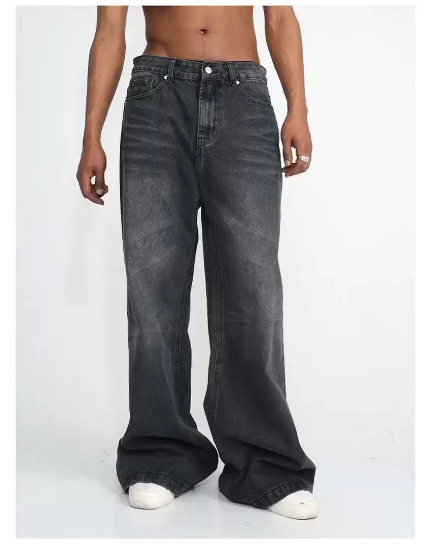 Washed black flared bootcut yuppie faded baggy jeans