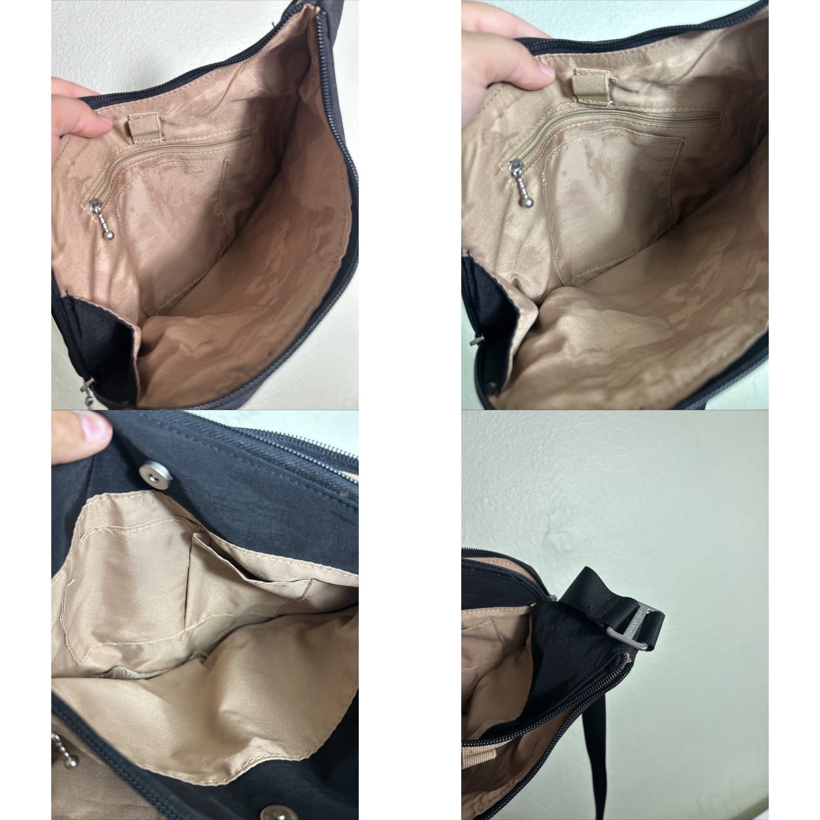 Vintage Baggallini Crossbody Bag Travel Adjustable Strap Black 12x9.5x3.5 Women, Nylon, Beige Lining, Cross-Body, Travel, Bag, Black Nylon crossbody bag Size ONE SIZE - 8 Thumbnail