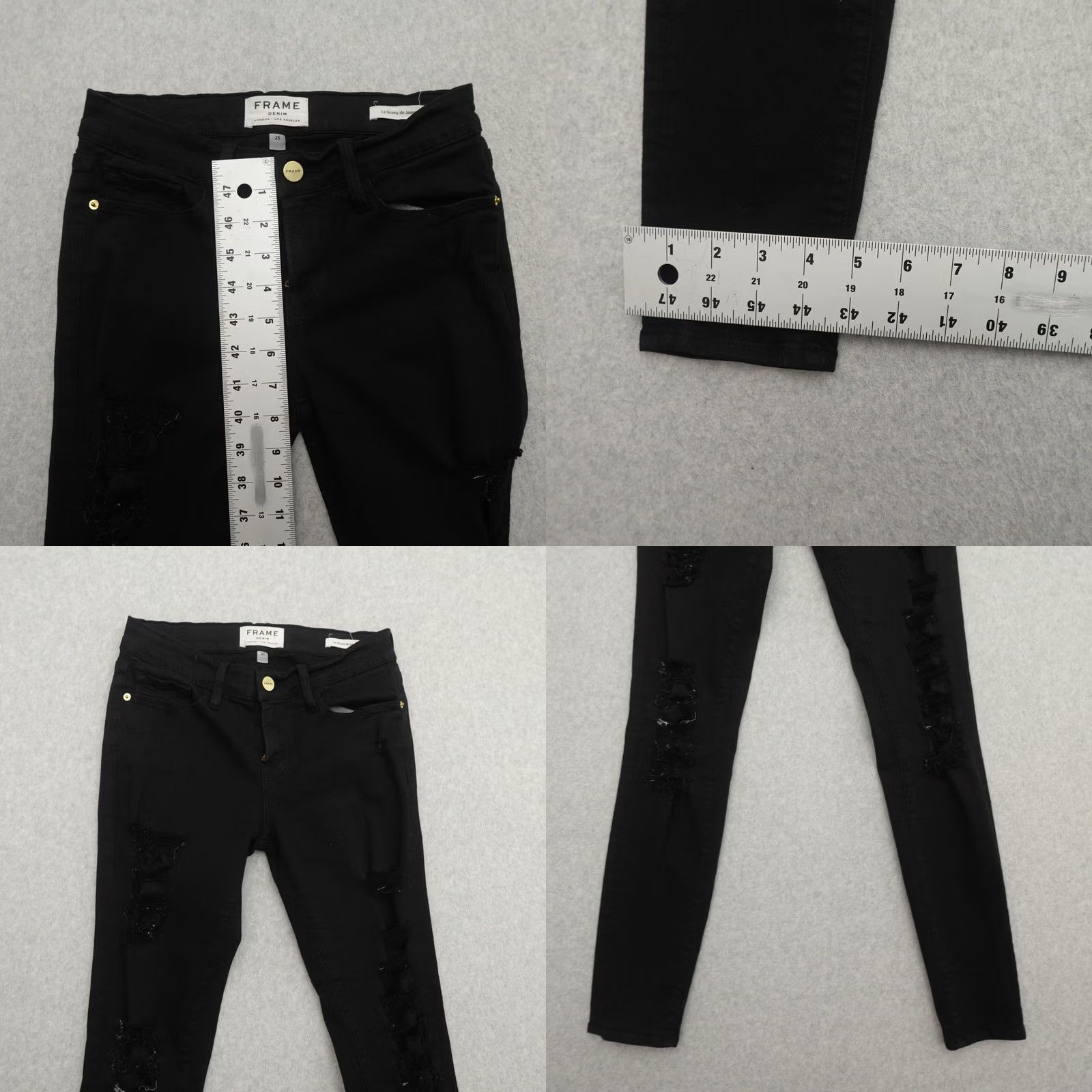 Frame VINTAGE FRAME Le Skinny de Jeanne Jeans Womens 25 (25X29) Black Distressed Stretch Skinny Size 42" / US 20 - 8 Thumbnail