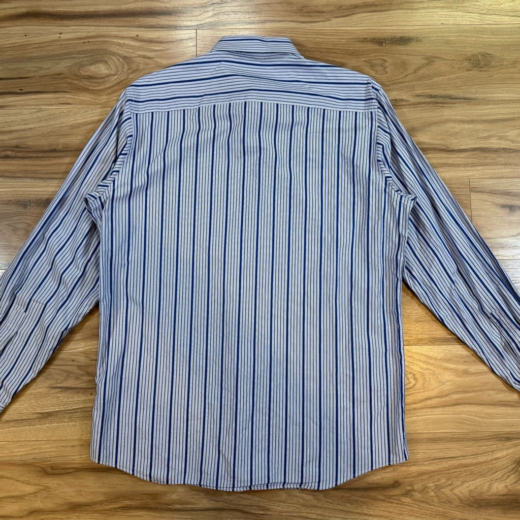 WISDOM Bugatchi Uomo Striped Button Up Shirt Blue White L Size 38L - 2 Thumbnail