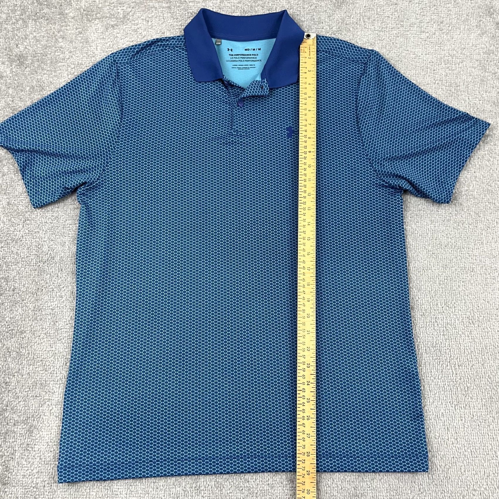 Under Armour Under Armour Polo Shirt Mens Medium Blue Honeycomb Print Golf Activewear Short Sleeve Regular Fit Size US M / EU 48-50 / 2 - 6 Thumbnail