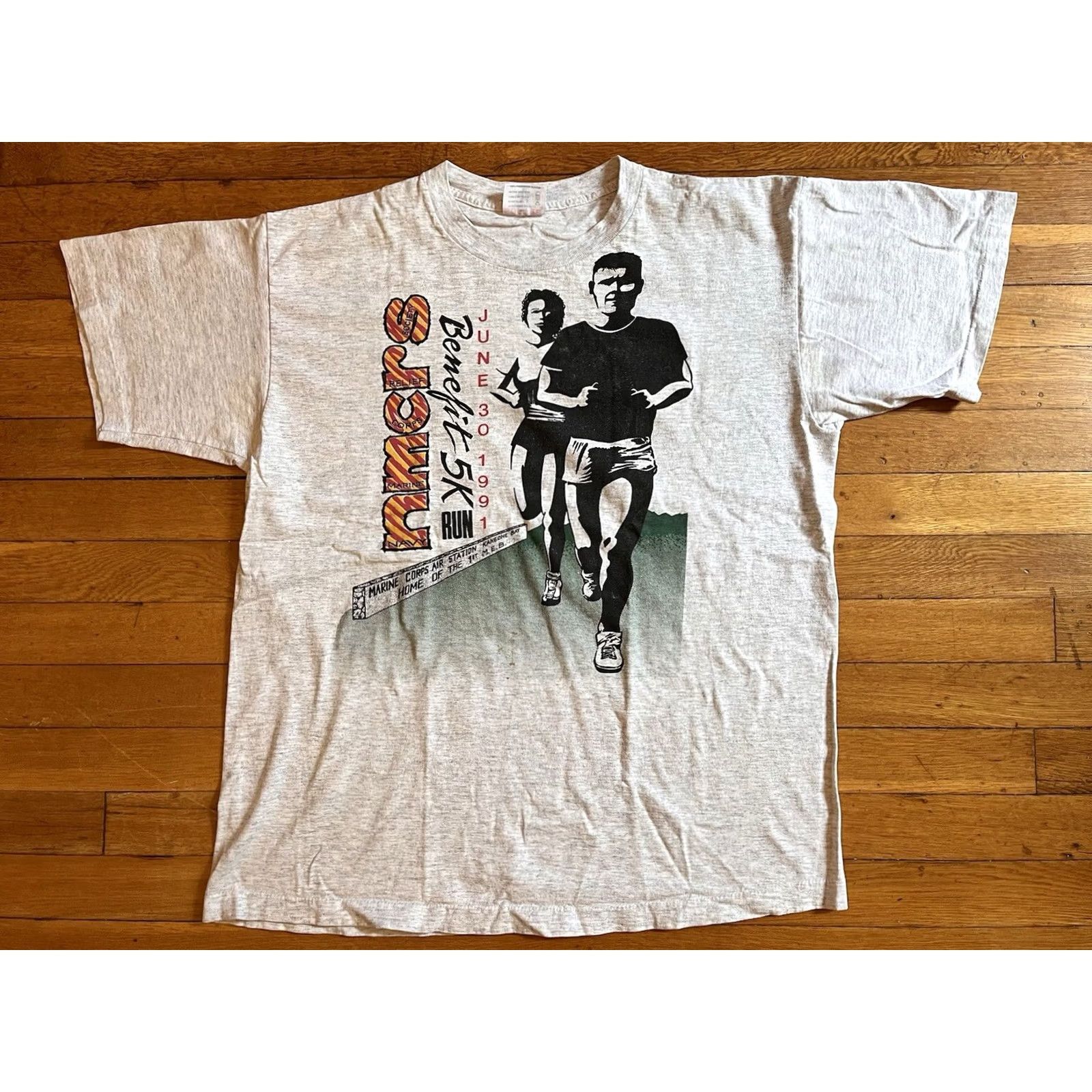 Vintage VINTAGE Navy Marine Corps 5K Run 1991 Shirt Men’s XL Gray Single Stitch 90s Mens T-Shirt Size US XL / EU 56 / 4 - 2 Thumbnail