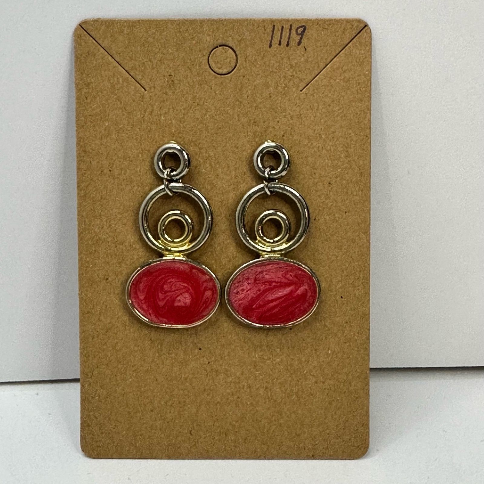 Vintage GoldTone Dangling Earrings Enamel Red Enamel Oval Post Size ONE SIZE - 7 Thumbnail