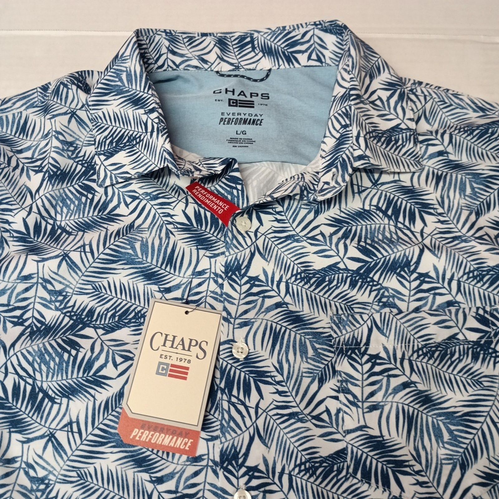 Chaps Chaps Woven Shirt Men's Size L Blue Floral Stretch UPF 50 Size US L / EU 52-54 / 3 - 2 Thumbnail