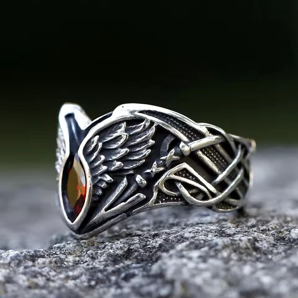 Jewelry Angel Wings Red Gems Stone Ring Size ONE SIZE - 3 Thumbnail