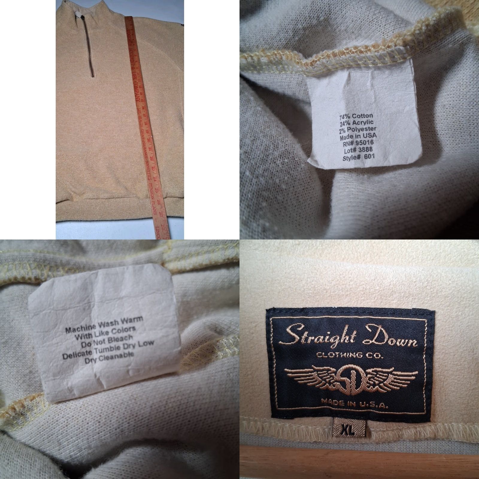 CLOT VINTAGE Straight Down Fleece Jacket Men XL Tan Pullover 1/4 Zip 1/4 Zip Stand-Up Collar Casual Winter USA Made Beige/Tan Terr y Cloth Cotton Blend Size US XL / EU 56 / 4 - 8 Thumbnail