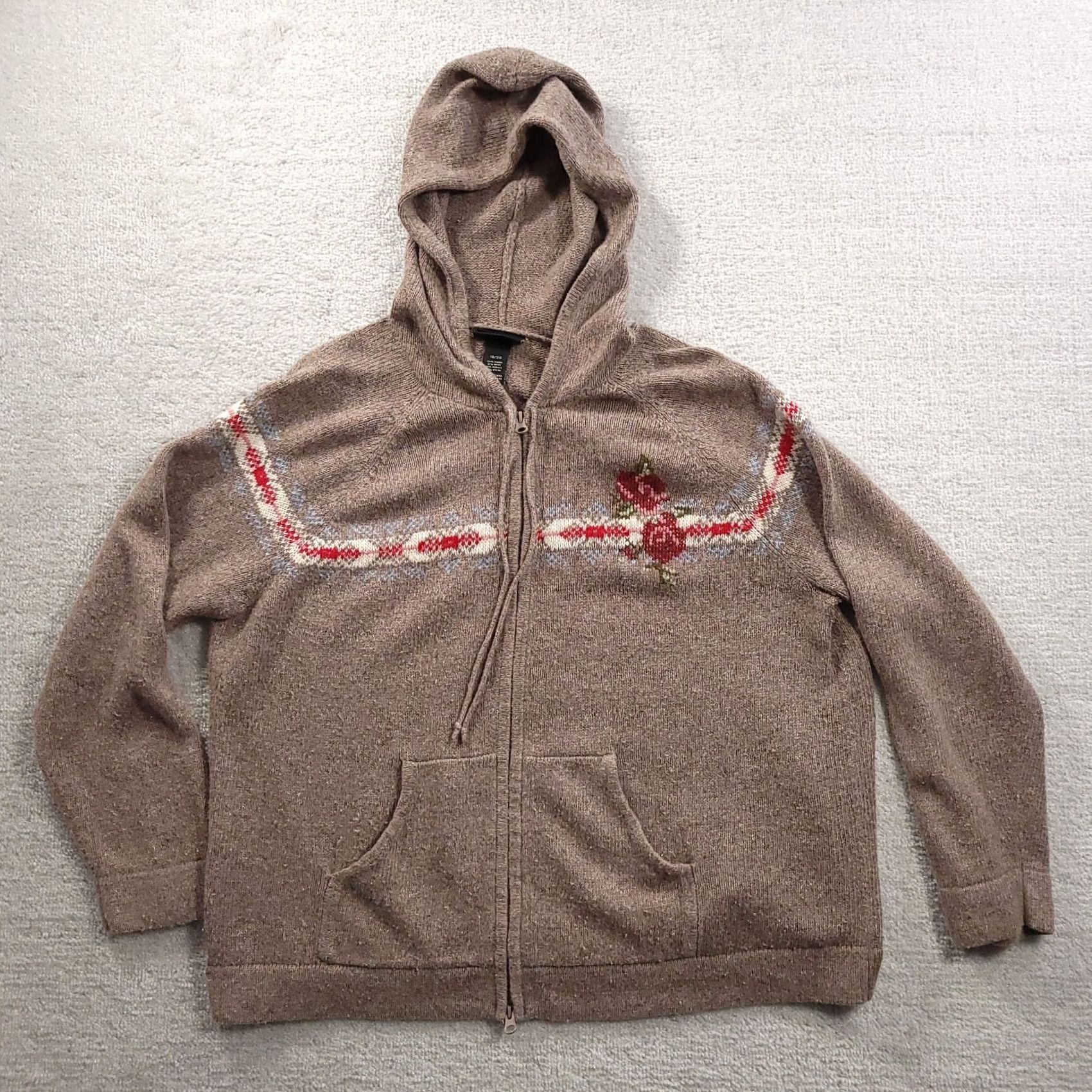 Vintage Lane Bryant Womens Zip Up Hoodie 18/20 Wool Blend Beige Roses Hoodie Plus 18/20 Womens Beige Roses Size XXL / US 16-18 / IT 52-54 - 2 Thumbnail