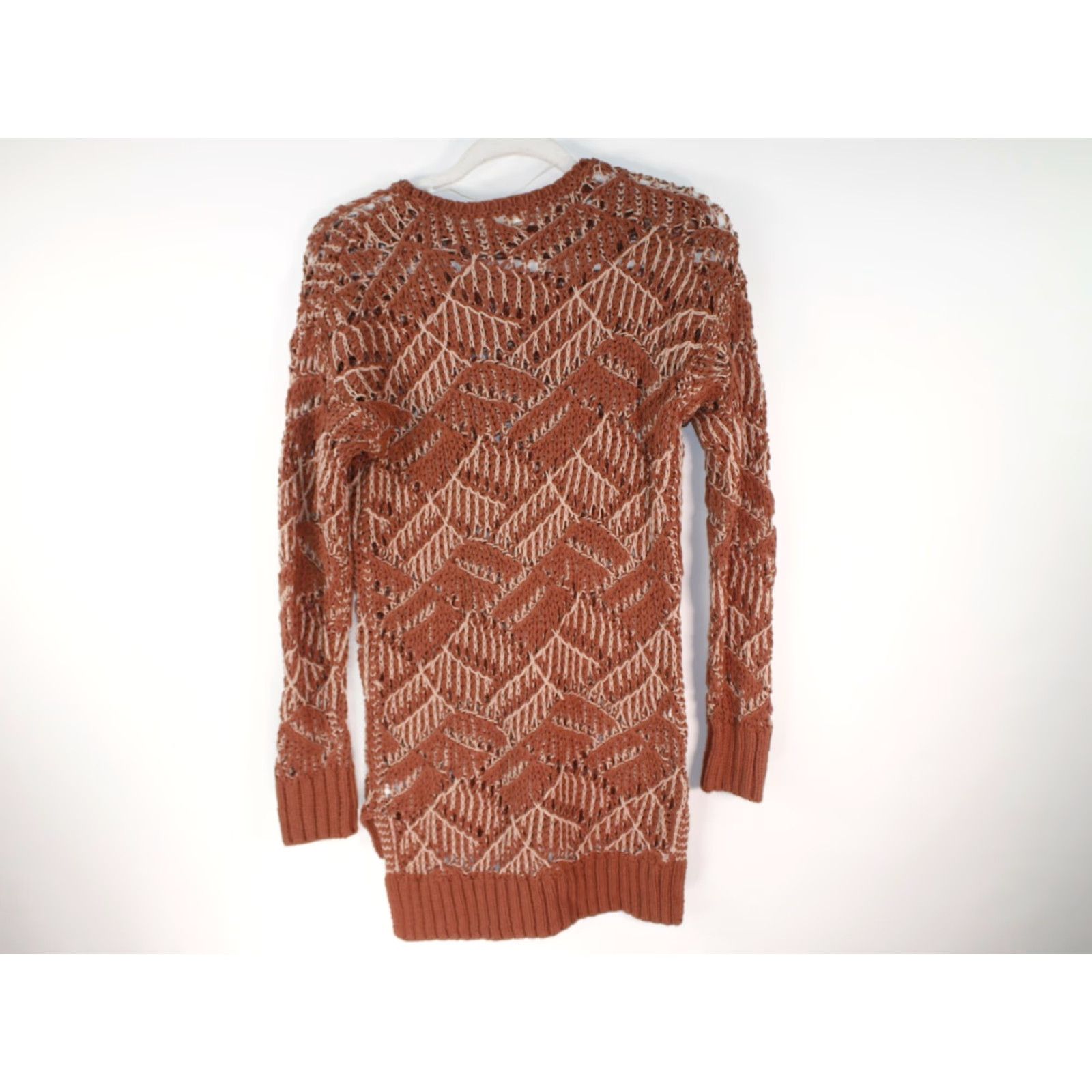 Vintage Universal Thread Women's Open Knit Sweater Brown Small Puff Sleeve Round Neck Geometric Lightweight Fall Casual Women's Size S / US 4 / IT 40 - 3 Thumbnail