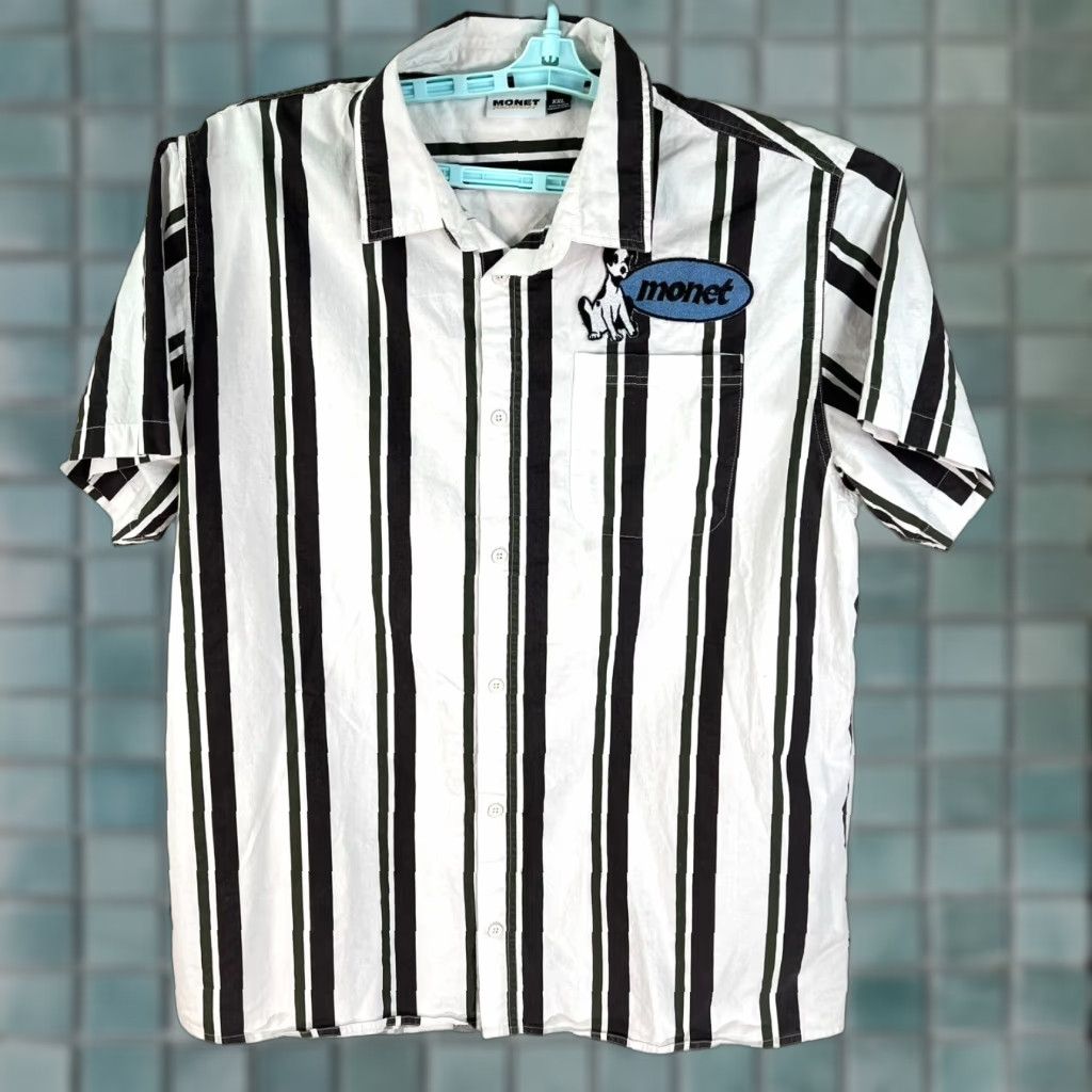 Vintage VINTAGE Monet Men’s Short Sleeve Button-Up Shirt 2XL Black White Striped Cotton Casual Size US XXL / EU 58 / 5 - 1 Thumbnail