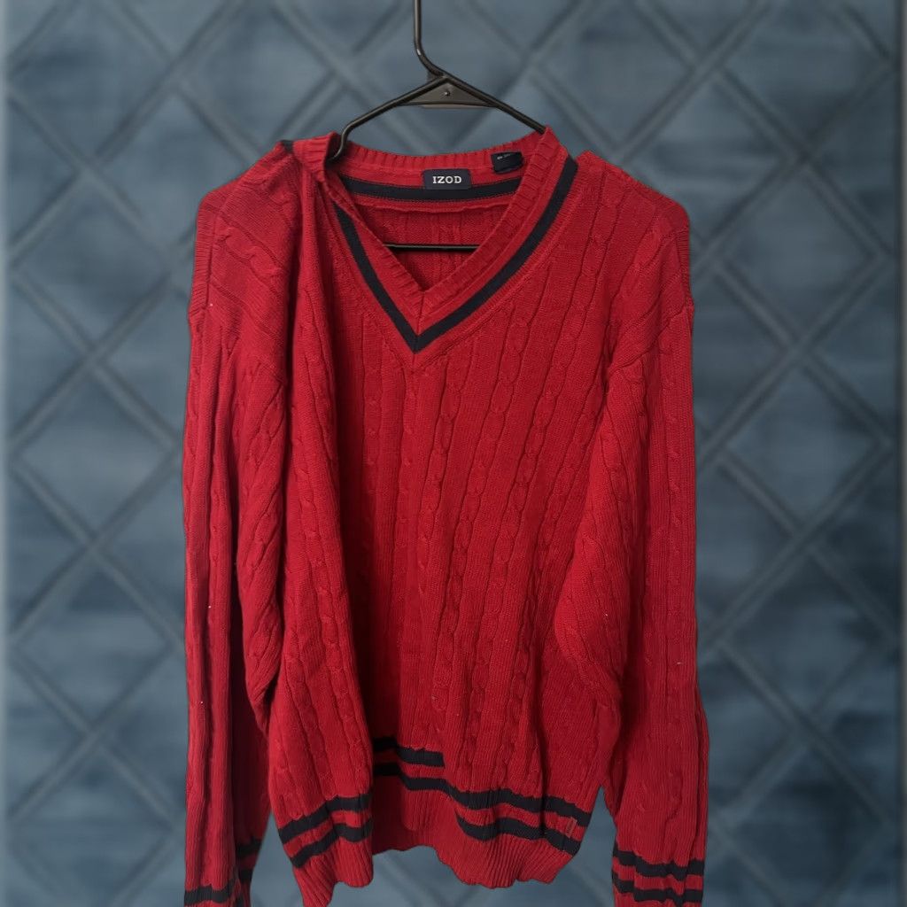 Izod IZOD RedSweater V-Neck 100% Cotton RN# 36543 Size Large Size US L / EU 52-54 / 3 - 1 Thumbnail