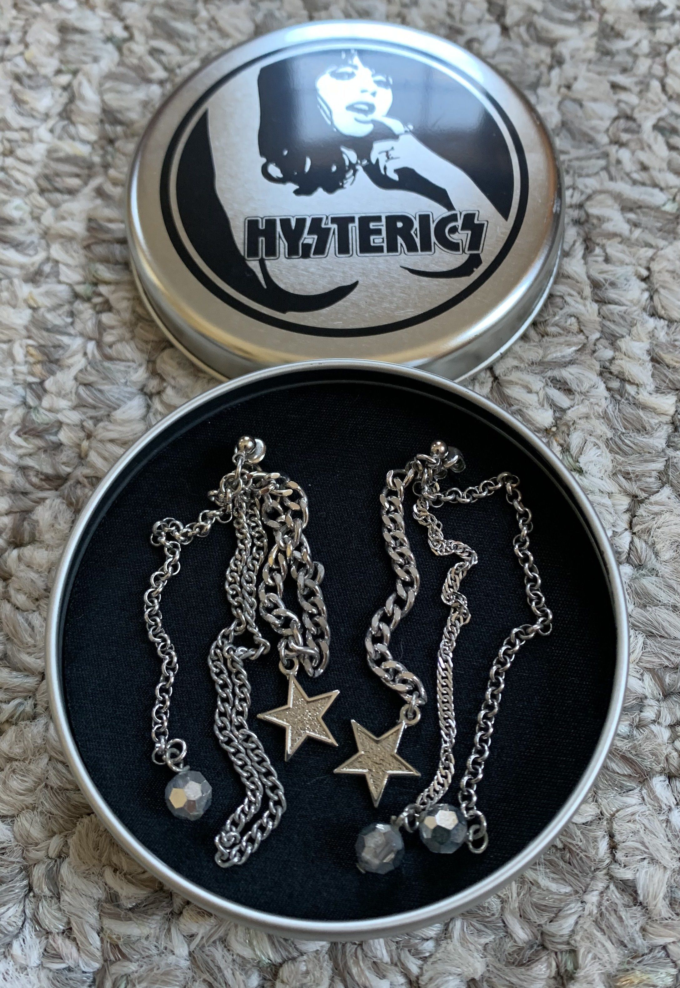 image of Hysteric Glamour Chains & Stars Earrings + Case in Silver, Men's