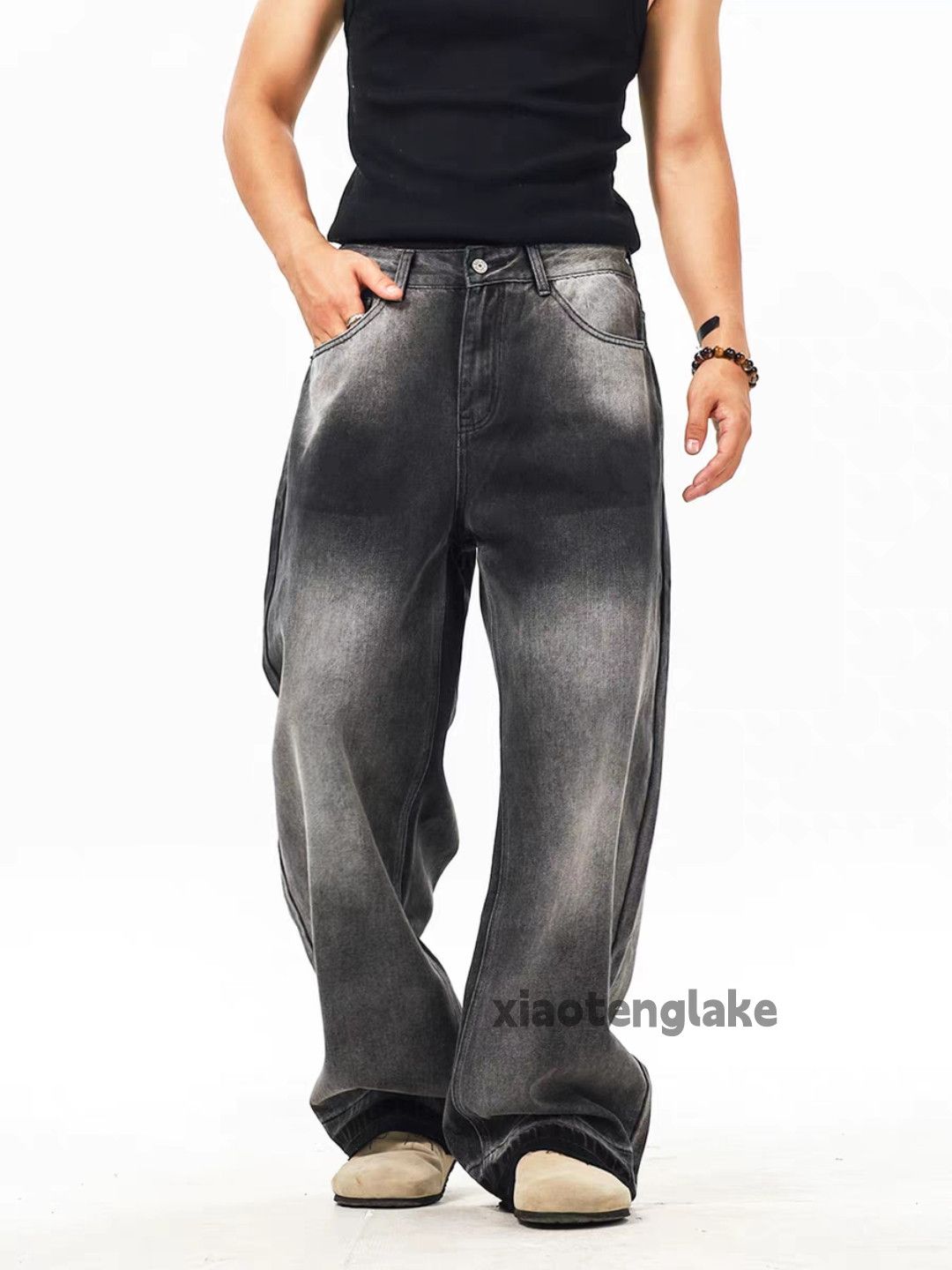 Jean Custom washed faded loose baggy hiphop grunge jeans Size US 32 / EU 48 - 3 Thumbnail