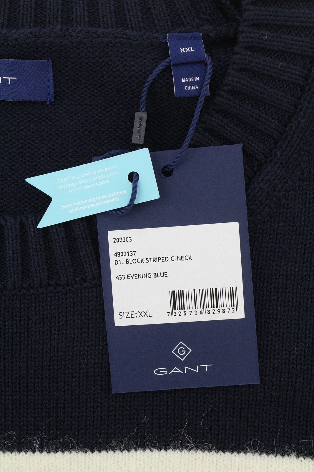 Gant BLOCK STRIPED C-NECK 2XL Evening Blue Alpaca 88090 Size XXL / US 16-18 / IT 52-54 - 6 Thumbnail