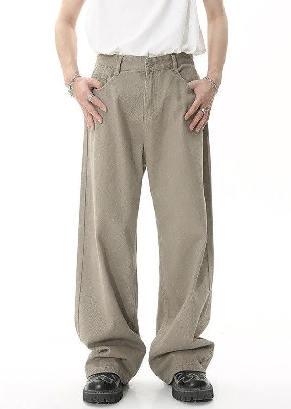 image of Distressed Denim Straight Loose Jeans in Khaki, Men's (Size 34)