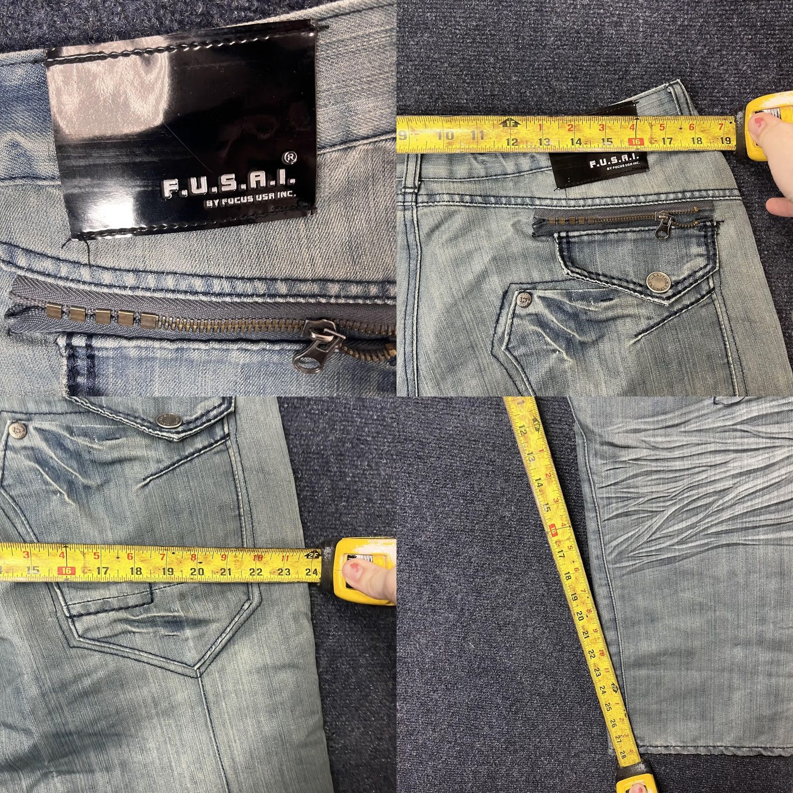 Vintage F.U.S.A.I. Jeans Mens 36x30 Light Wash Blue Regular Straight Distressed Denim Cotton Polyester Zip Fly button Men Size US 36 / EU 52 - 8 Thumbnail