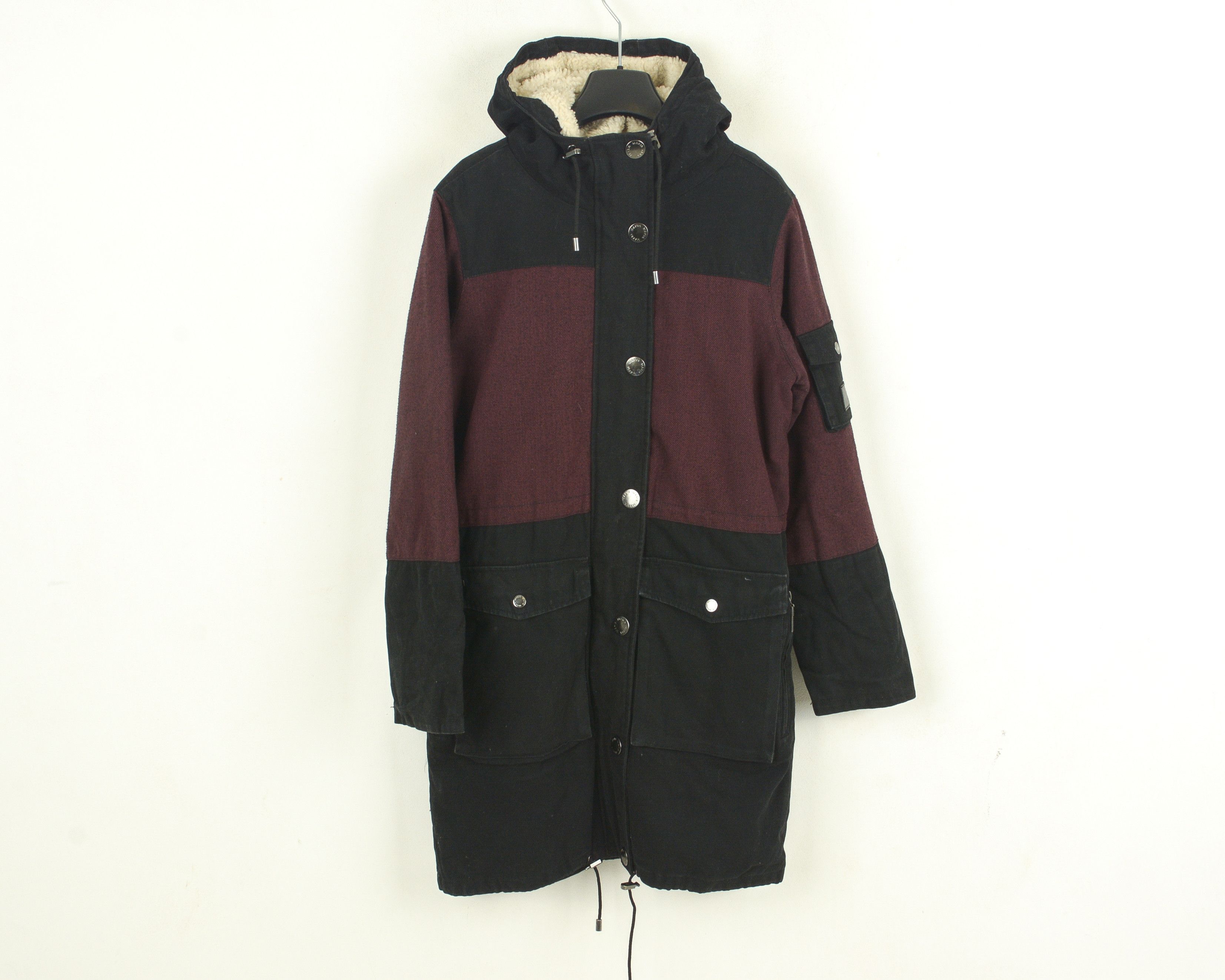 Makia Coat Parka Outerwear Jacket Women Hooded XS Black Burgundy Size XS / US 0-2 / IT 36-38 - 1 Thumbnail