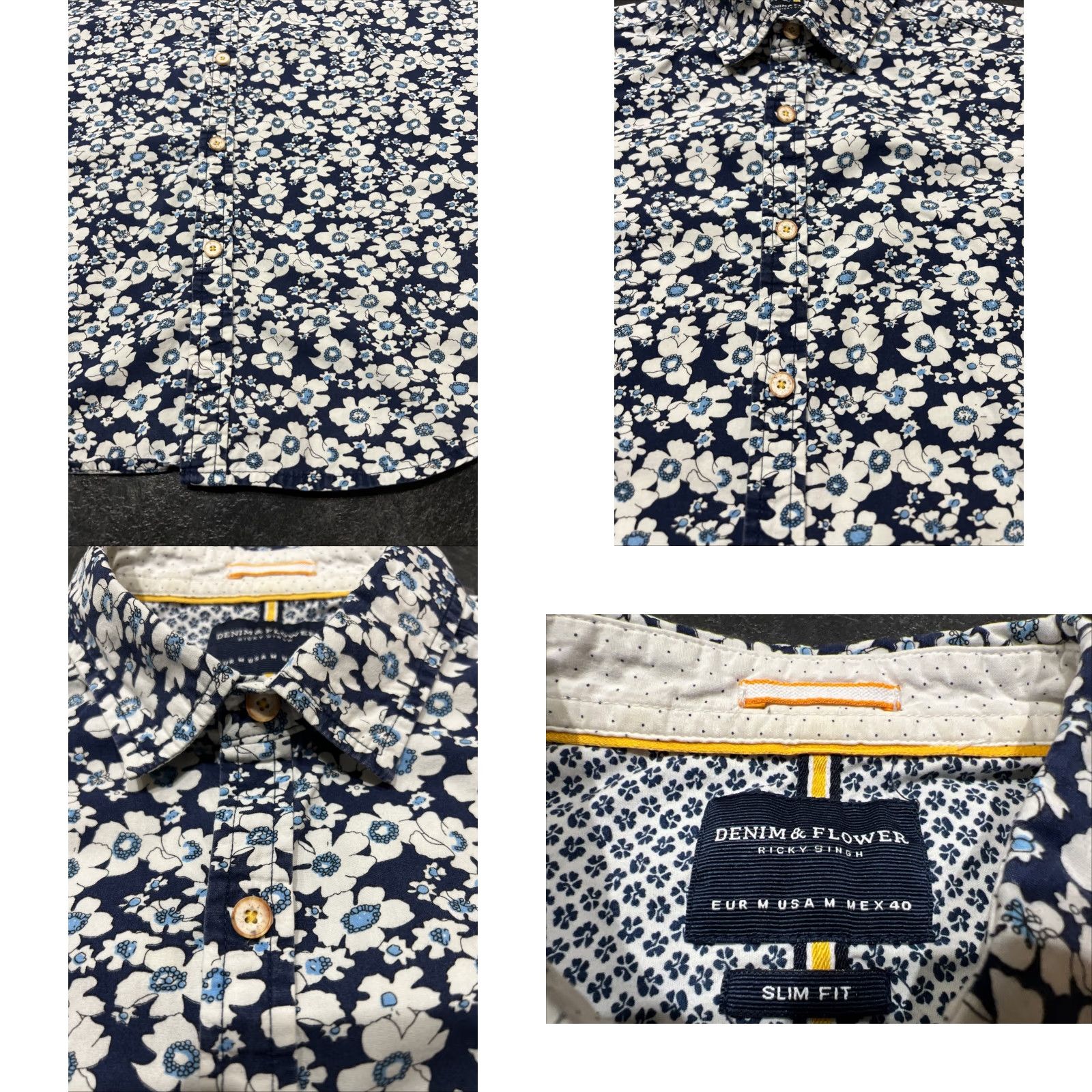 Denime VINTAGE Denim & Flower Ricky Singh Men L Short Sleeve Casual Shirt Tropical Floral Cotton Button-Up Size US L / EU 52-54 / 3 - 8 Thumbnail