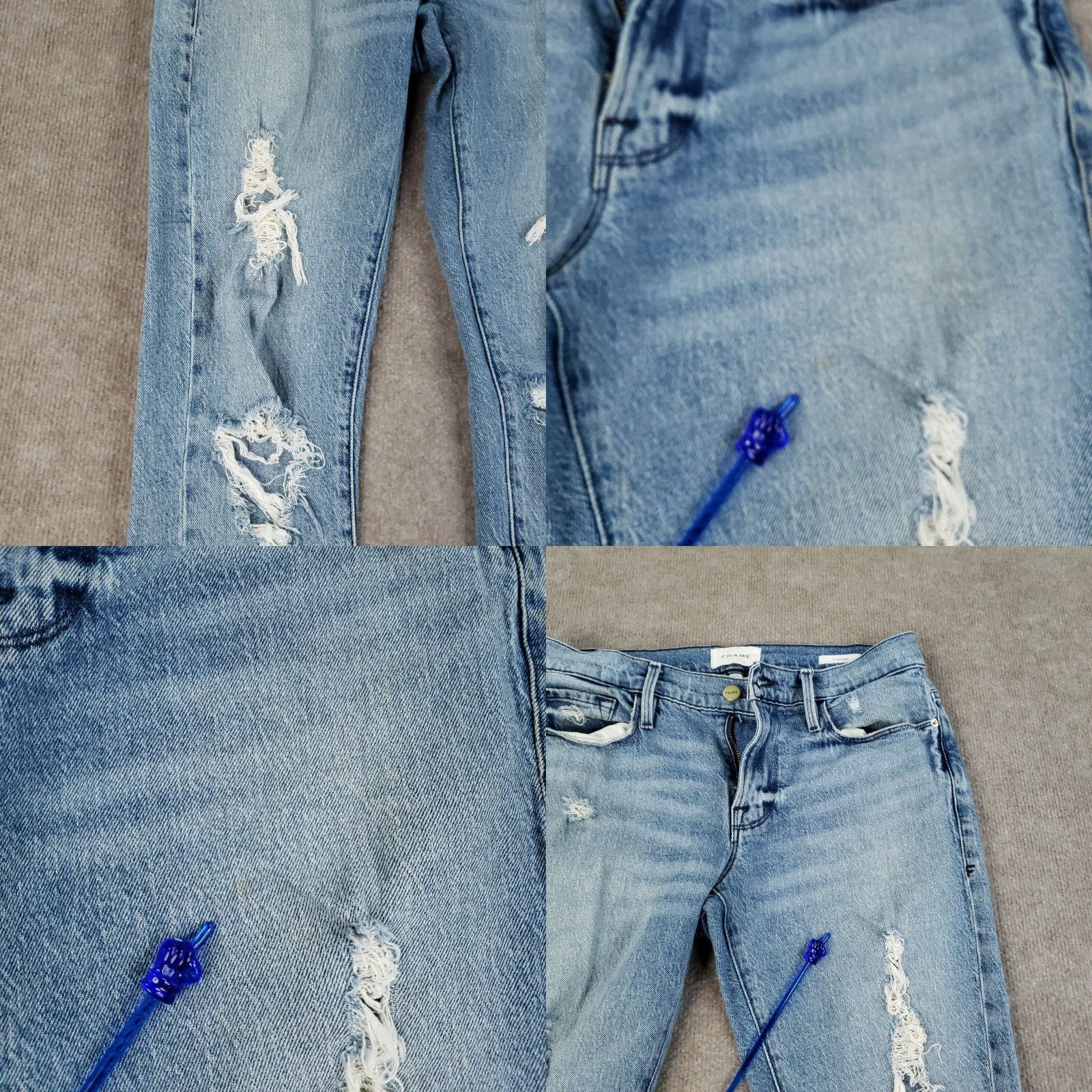 Frame FRAME Jeans Womens 31x30 Blue Le Garcon High Straight Leg Beldon Rips Distressed Size 27" / US 4 / IT 40 - 10 Thumbnail