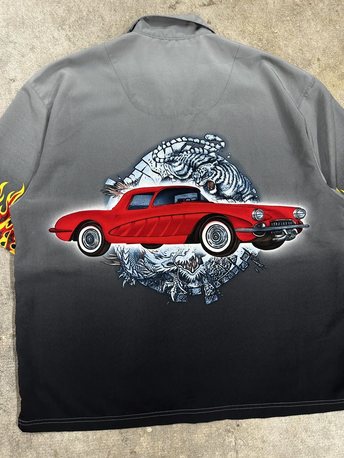 Vintage Crazy Y2K No Boundaries Flames Car Tiger Dragon Button Up Size US XL / EU 56 / 4 - 4 Thumbnail