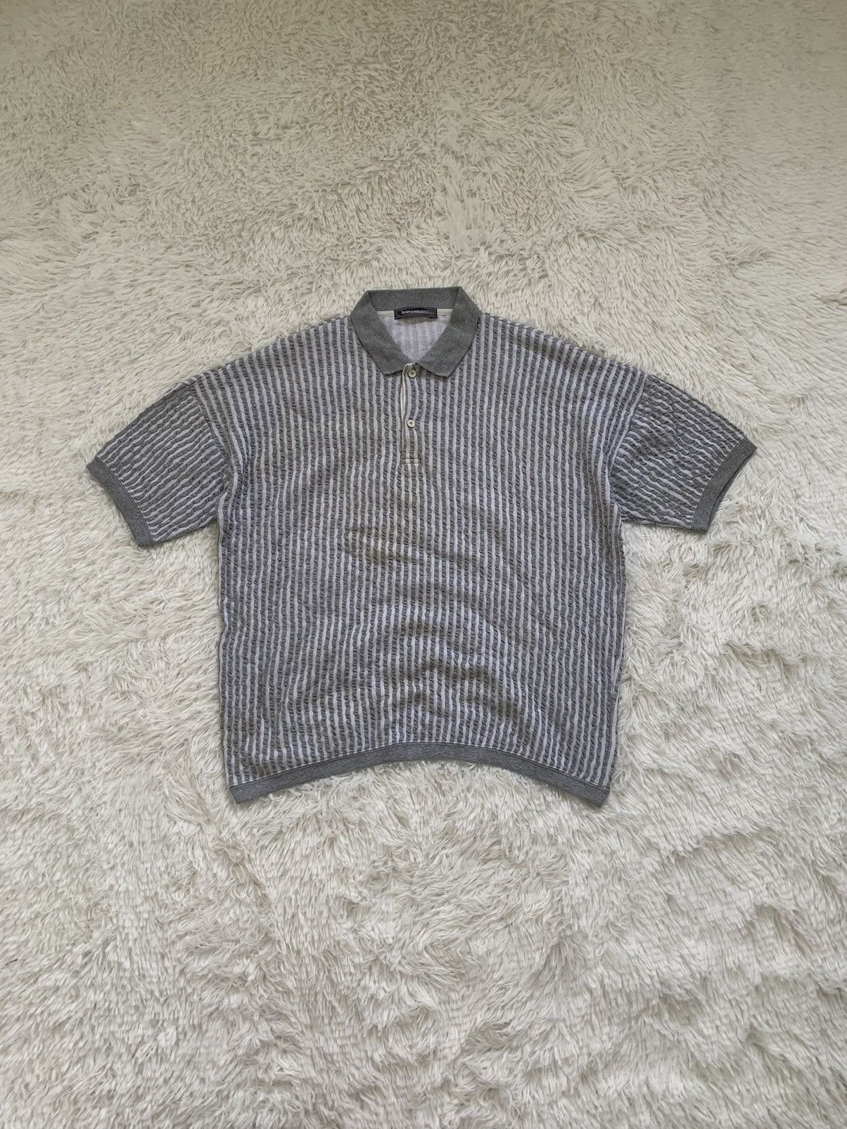 Issey Miyake Rare💥1980s Issey Miyake Strips Jacquard Collered Knit Tee Size US L / EU 52-54 / 3 - 2 Thumbnail