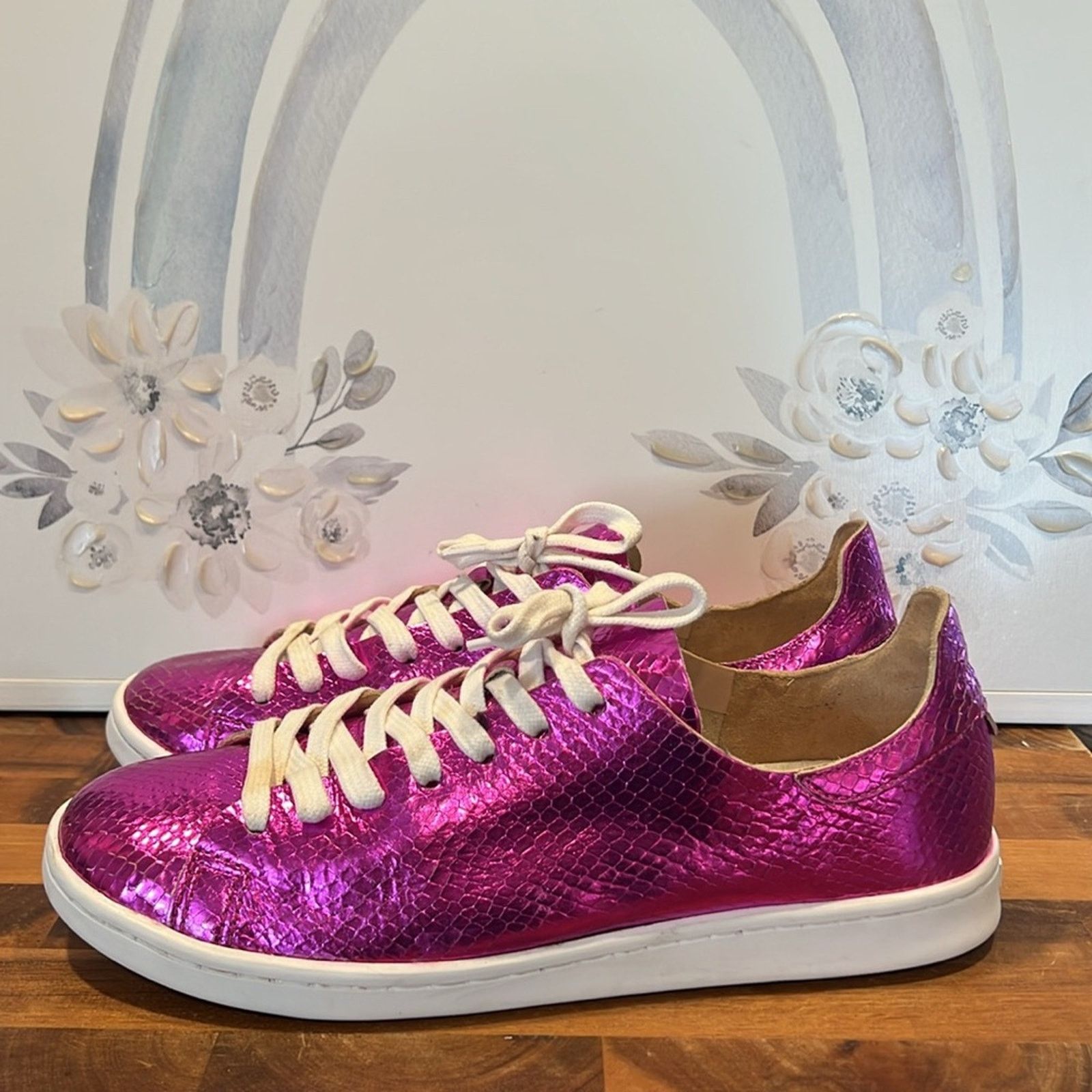 SCHUTZ Schultz Ofelia Metallic Pink Leather Casual Lace-up Sneakers Size US 9.5 / IT 39.5 - 4 Thumbnail