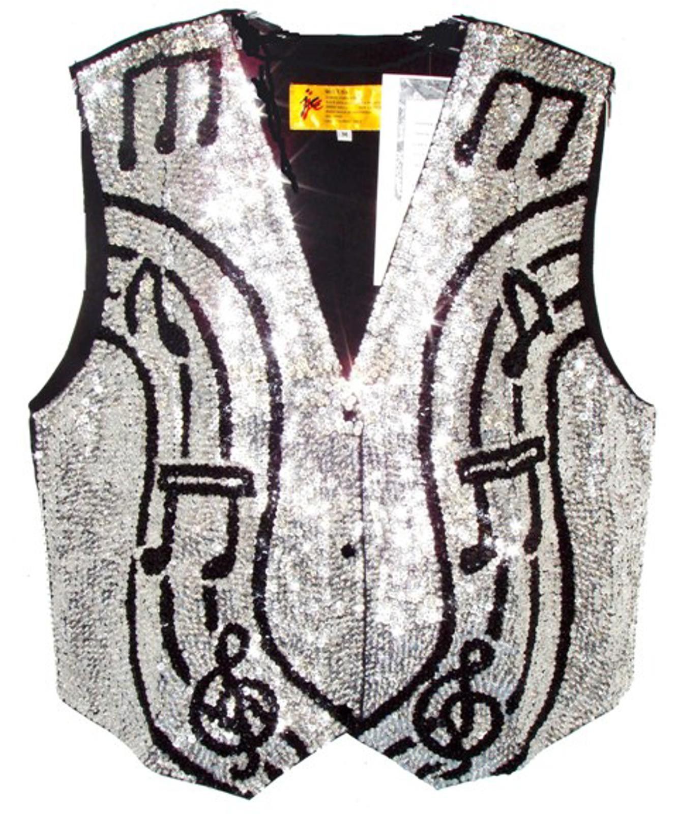 Designer Sequin Vest SILVER with BLACK Music Notes on Bar Size ONE SIZE - 1 Preview