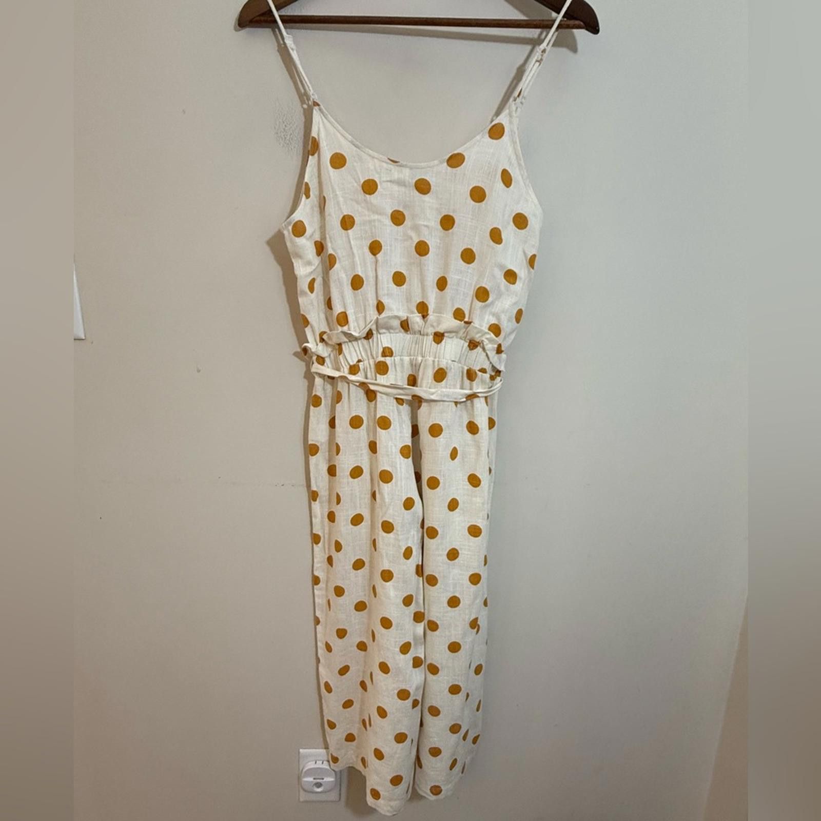 Other Monteau crop jumpsuit polka dot cream & mustard yellow SZ M Size 32" / US 10 / IT 46 - 3 Thumbnail