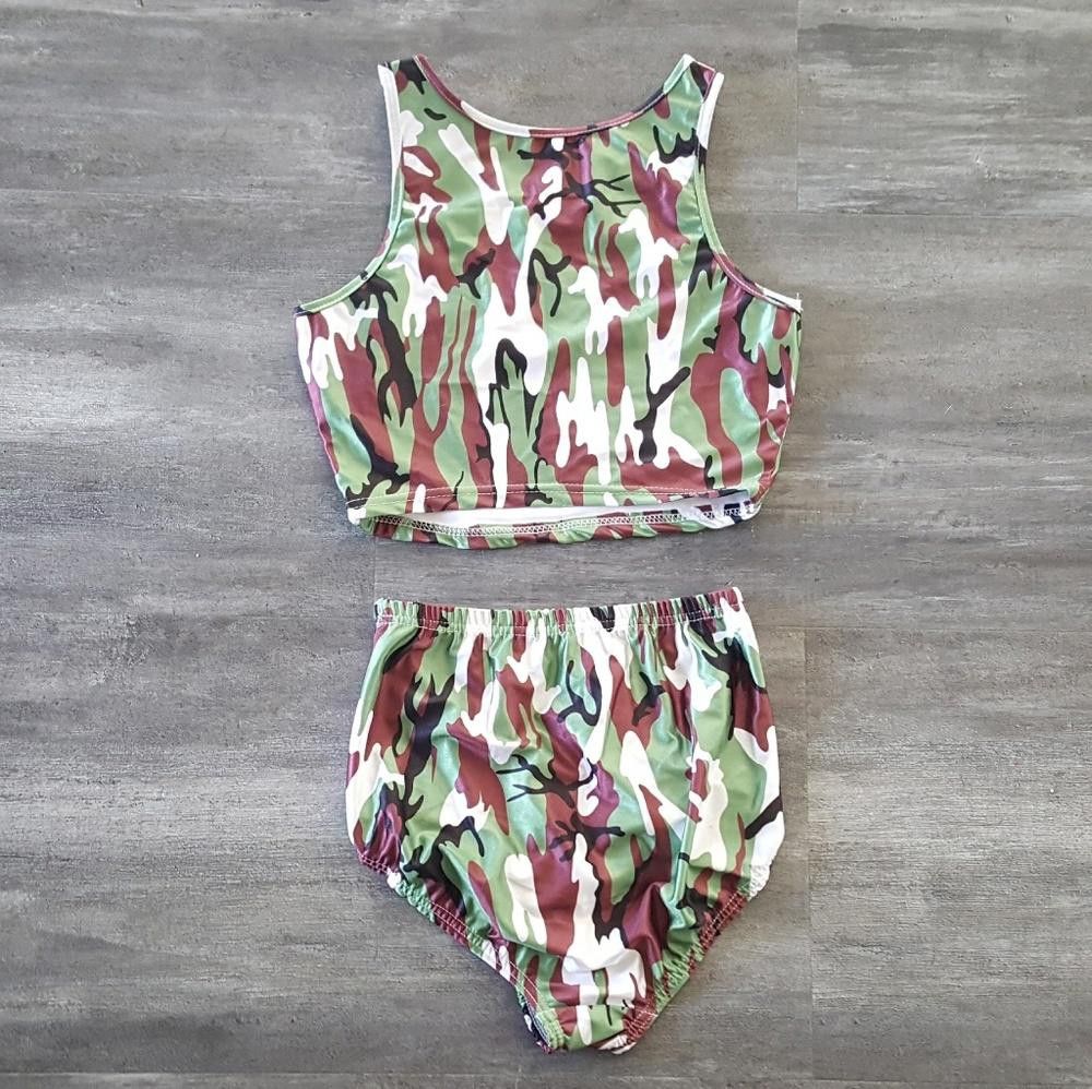 Designer Brown Camouflage High Waisted Bikini Set Size ONE SIZE - 2 Thumbnail
