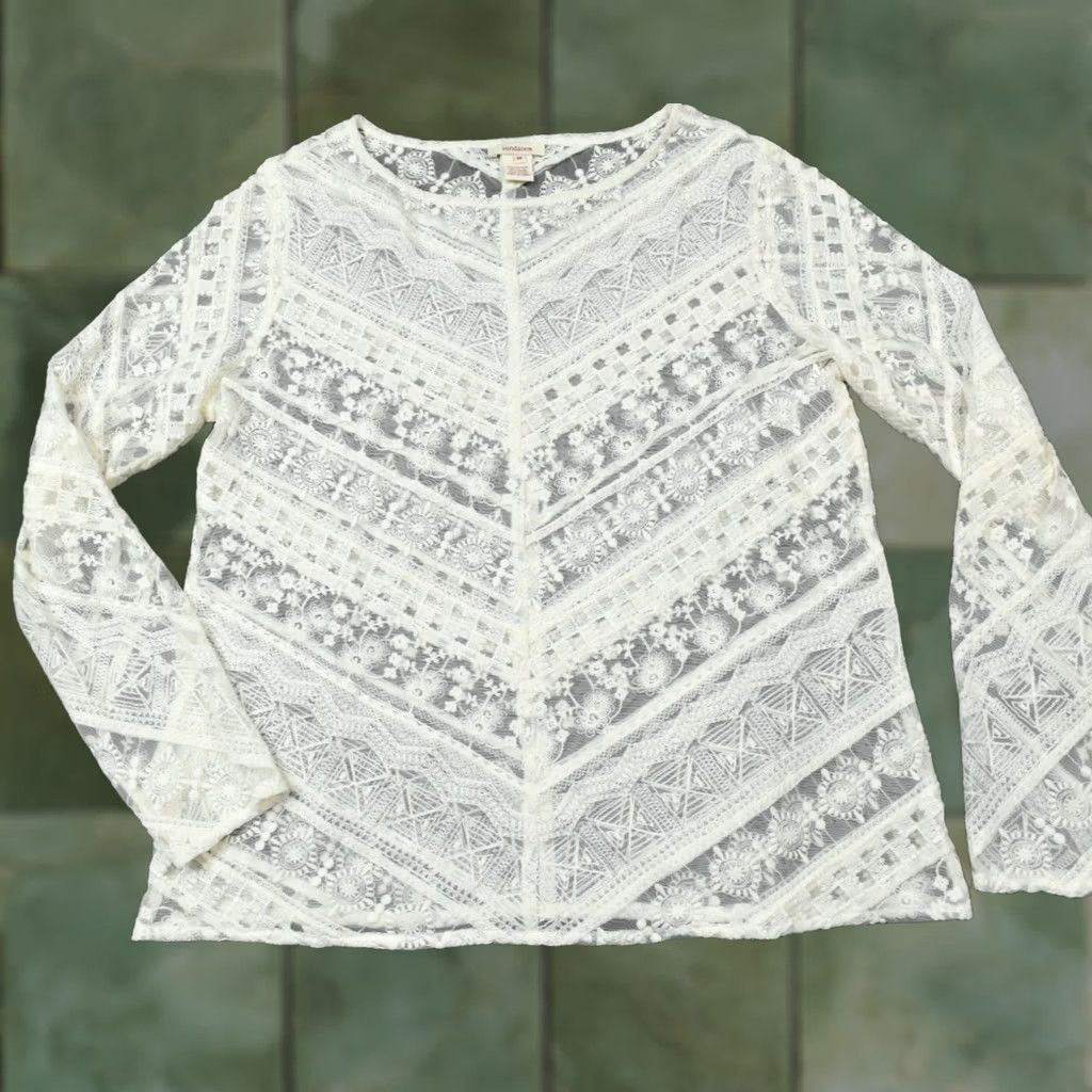 Vintage Sundance Blouse Top Womens M Ivory Floral Lace Crochet Long Sleeve Shirt Size M / US 6-8 / IT 42-44 - 1 Thumbnail